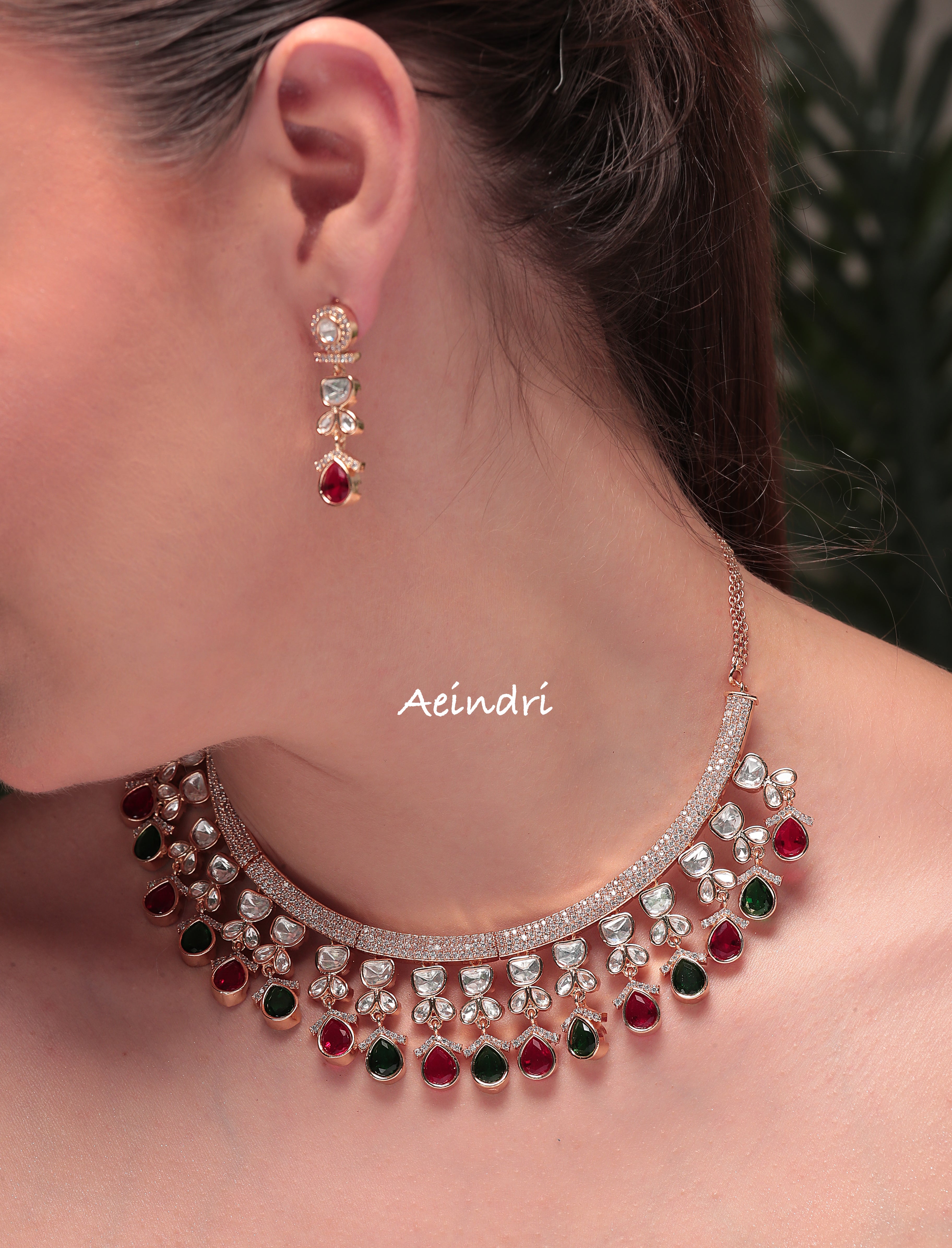 Aeindri Regal Ruby & Emerald Choker Set