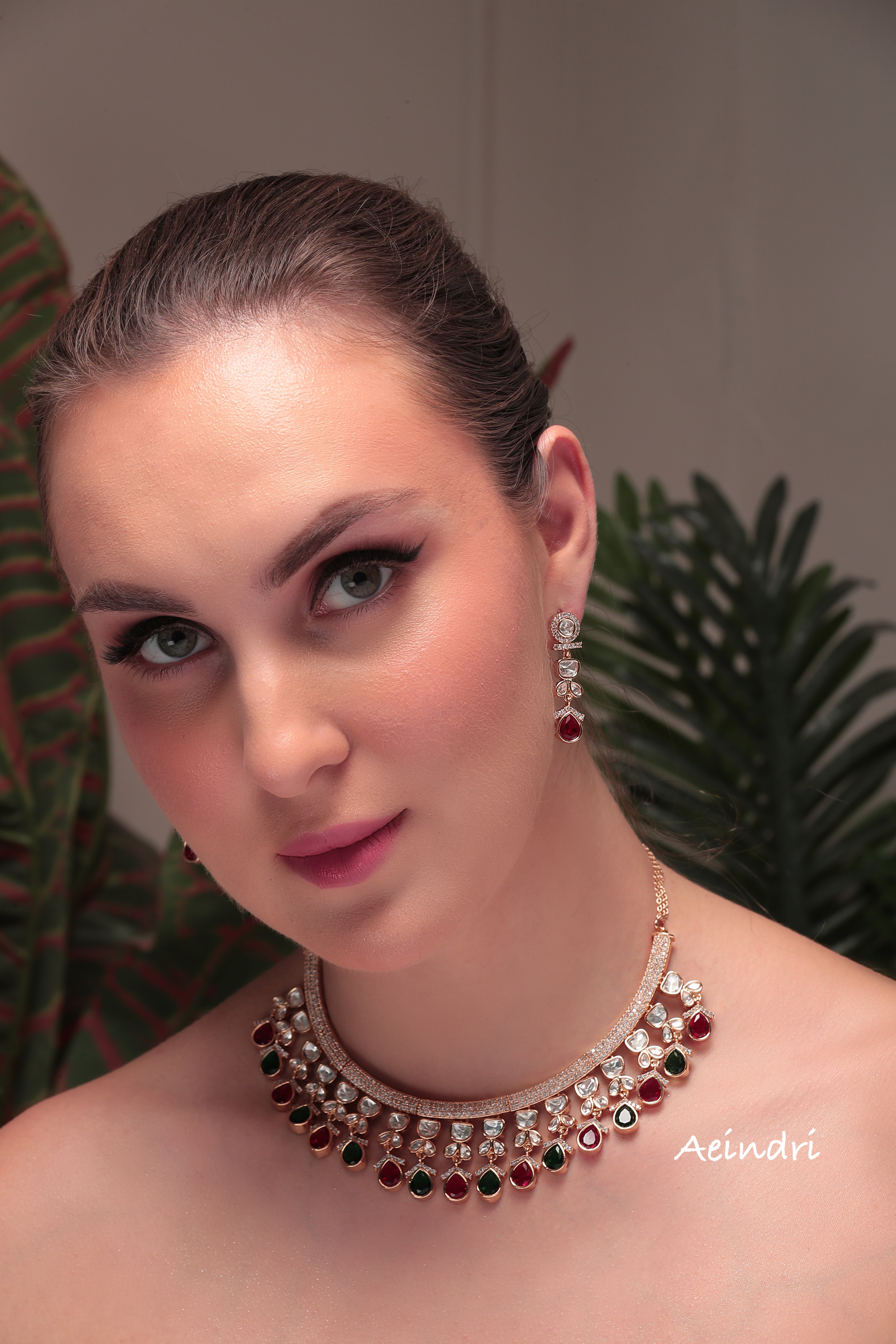 Aeindri Regal Ruby & Emerald Choker Set