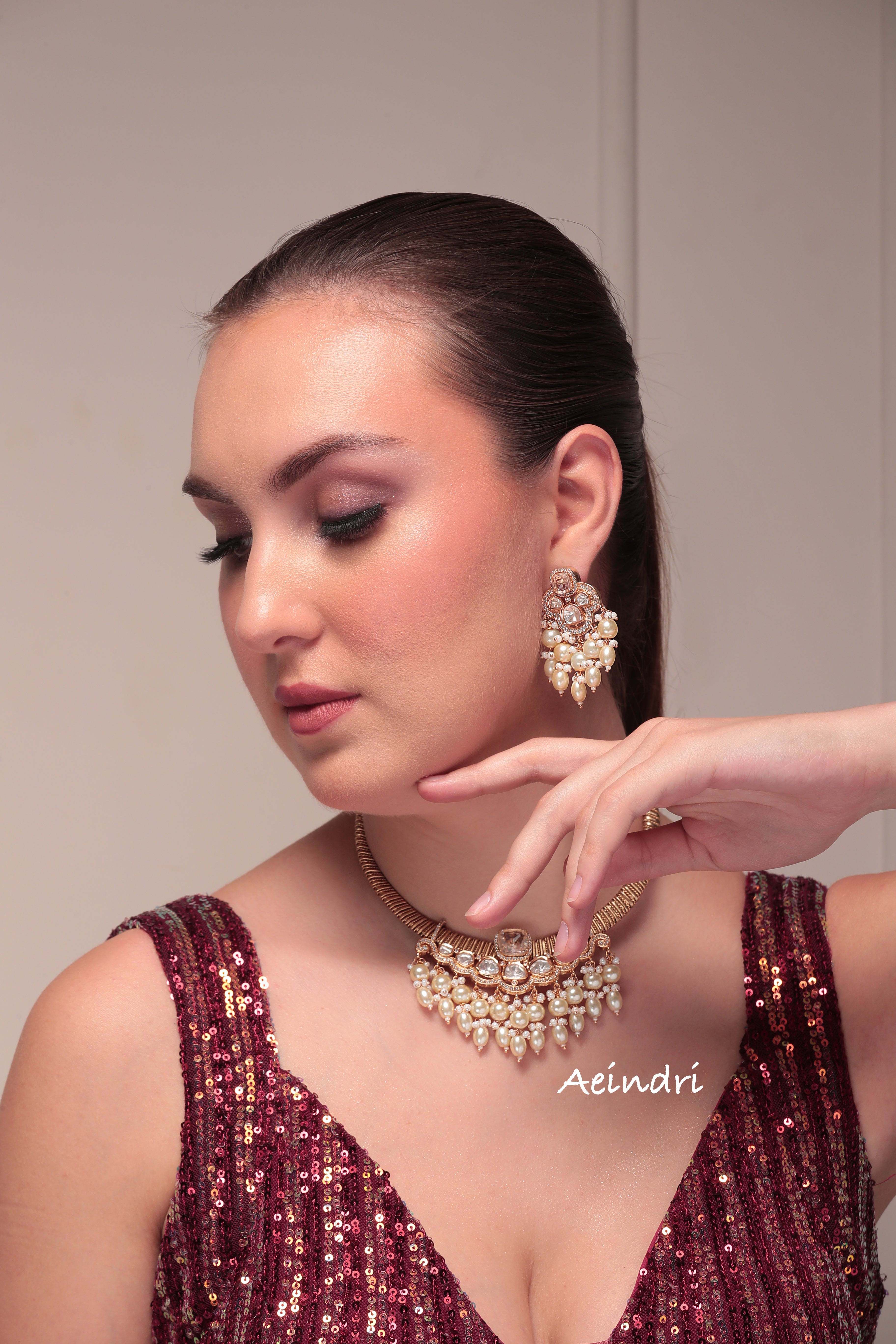 Aeindri Classic Kundan & Pearl Choker Set