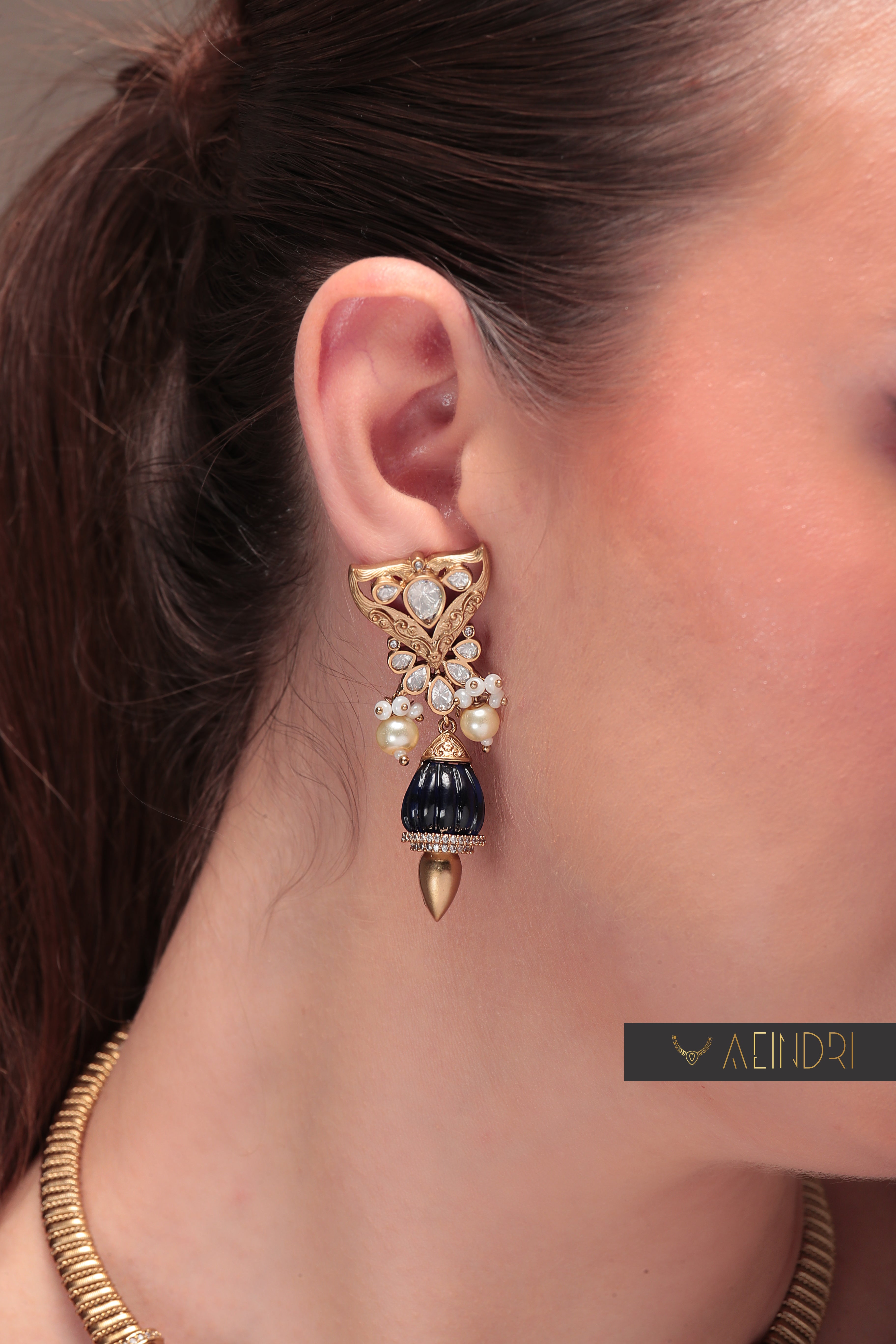 Royal Kundan & Pearl Blue Statement  Set