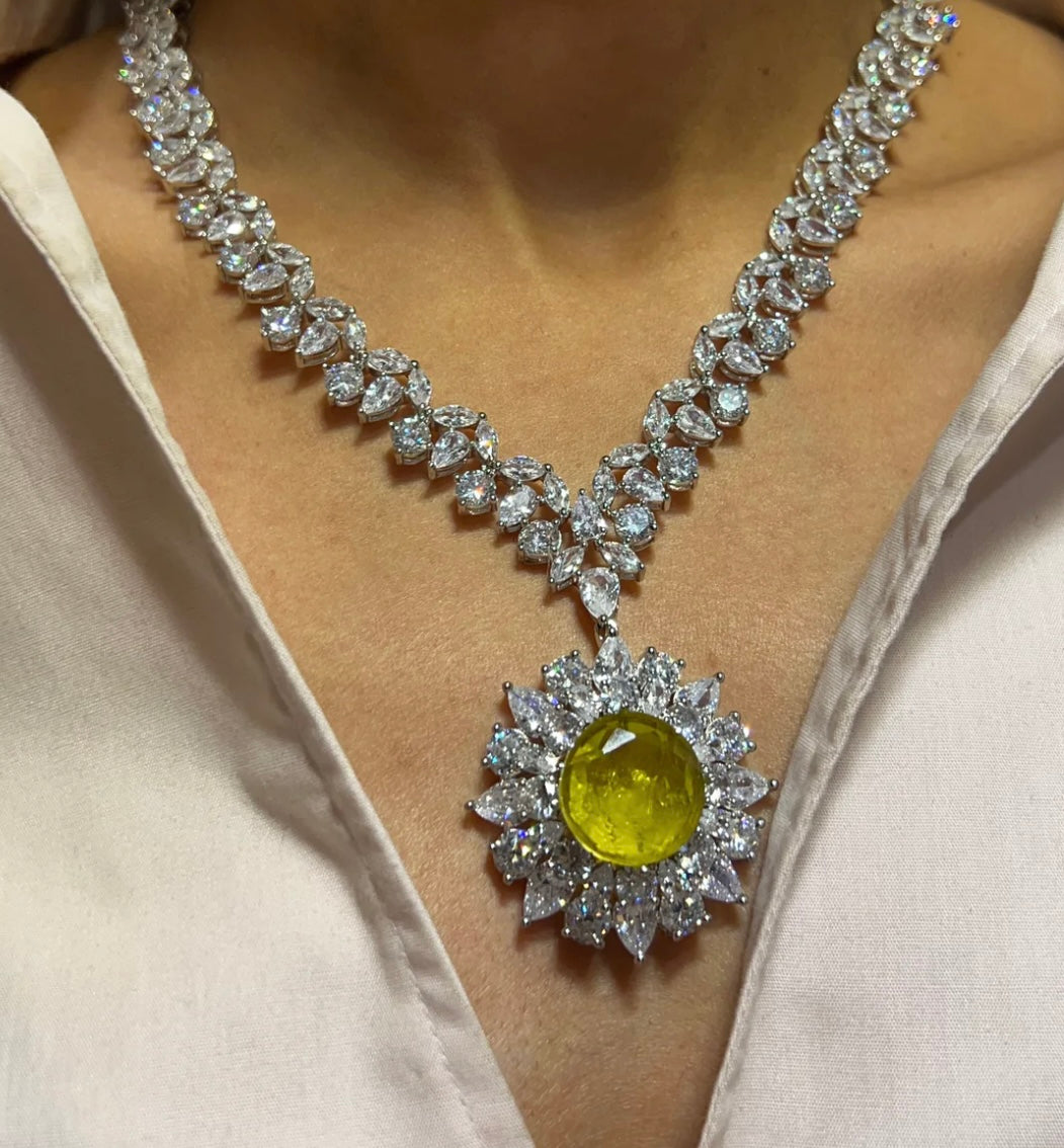 diamond necklace with eyerings