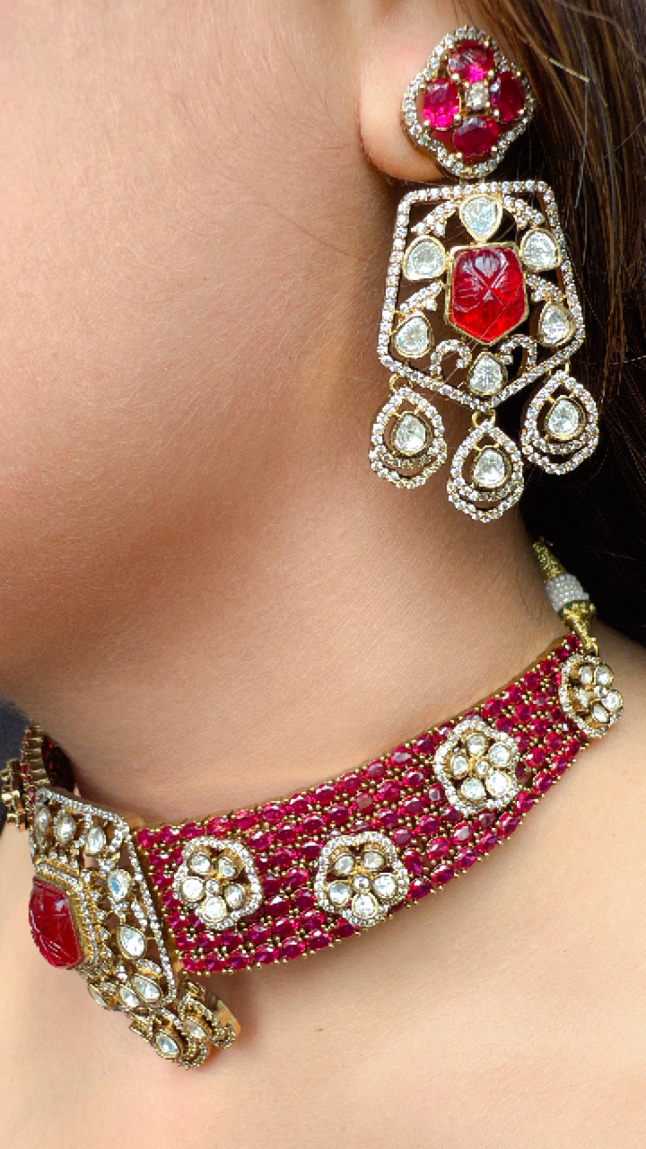 Kundan Choker Necklace Set – Magenta