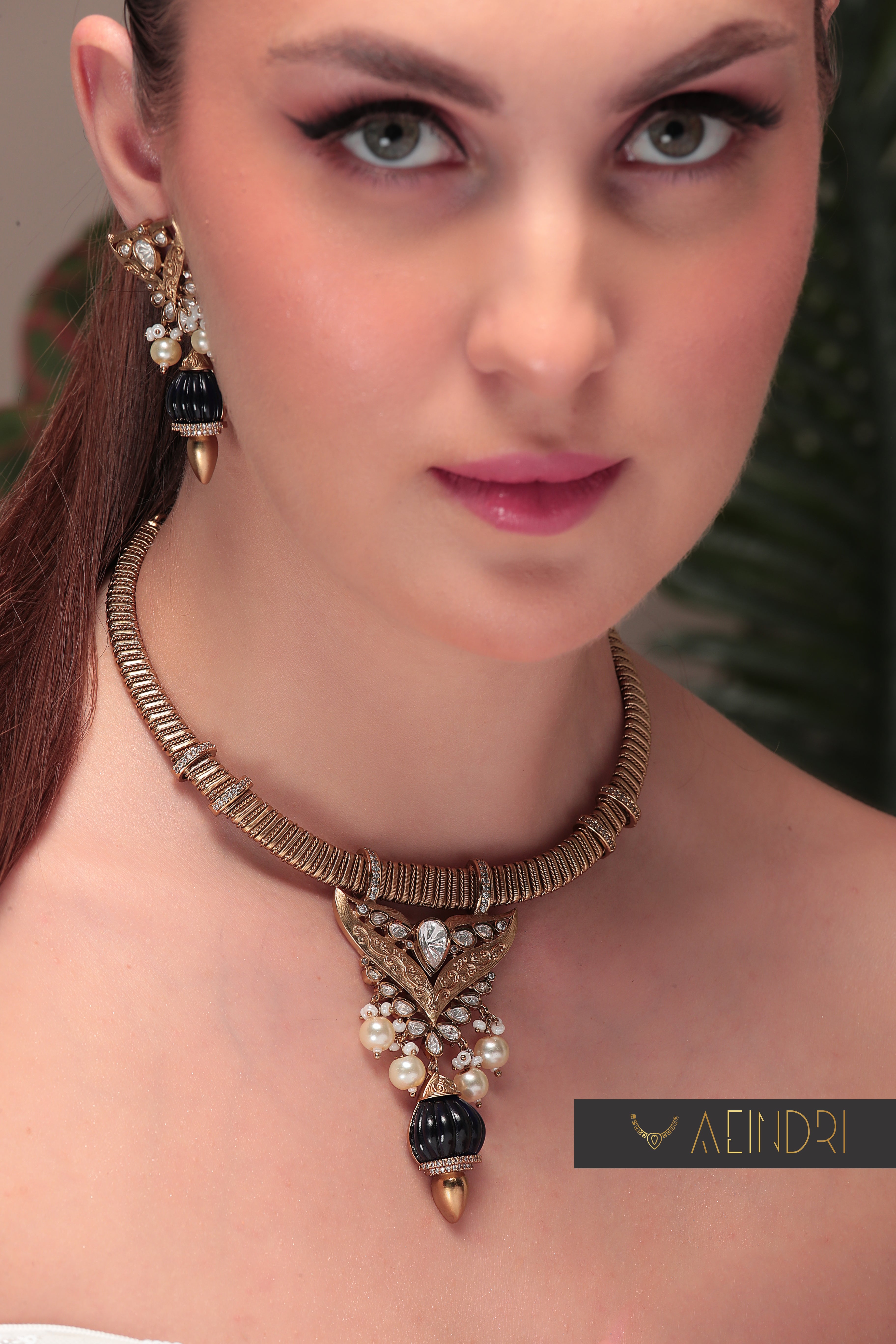 Royal Kundan & Pearl Blue Statement  Set