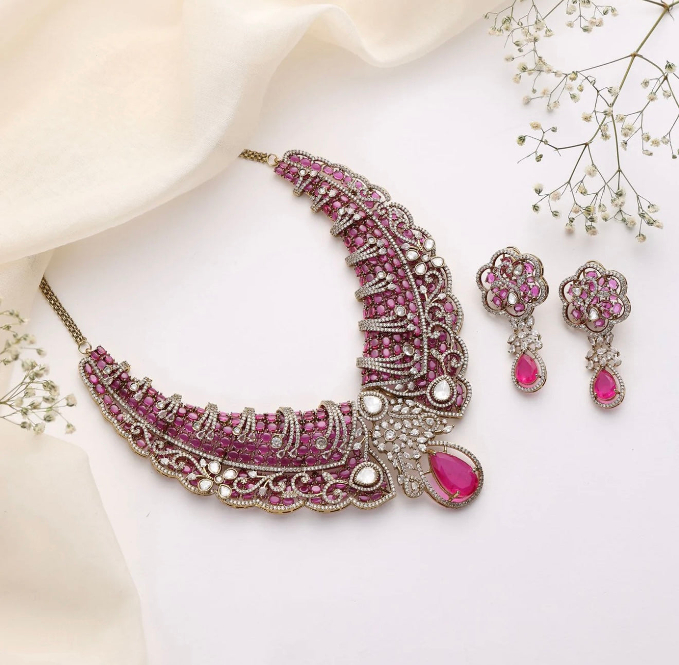 Victorian Polki Diamond Necklace Green Ruby Kundan Necklace Sabyasachi Jewelry Indian Doublet Choker PREMIUM Moissanite Polki Jewelry Set