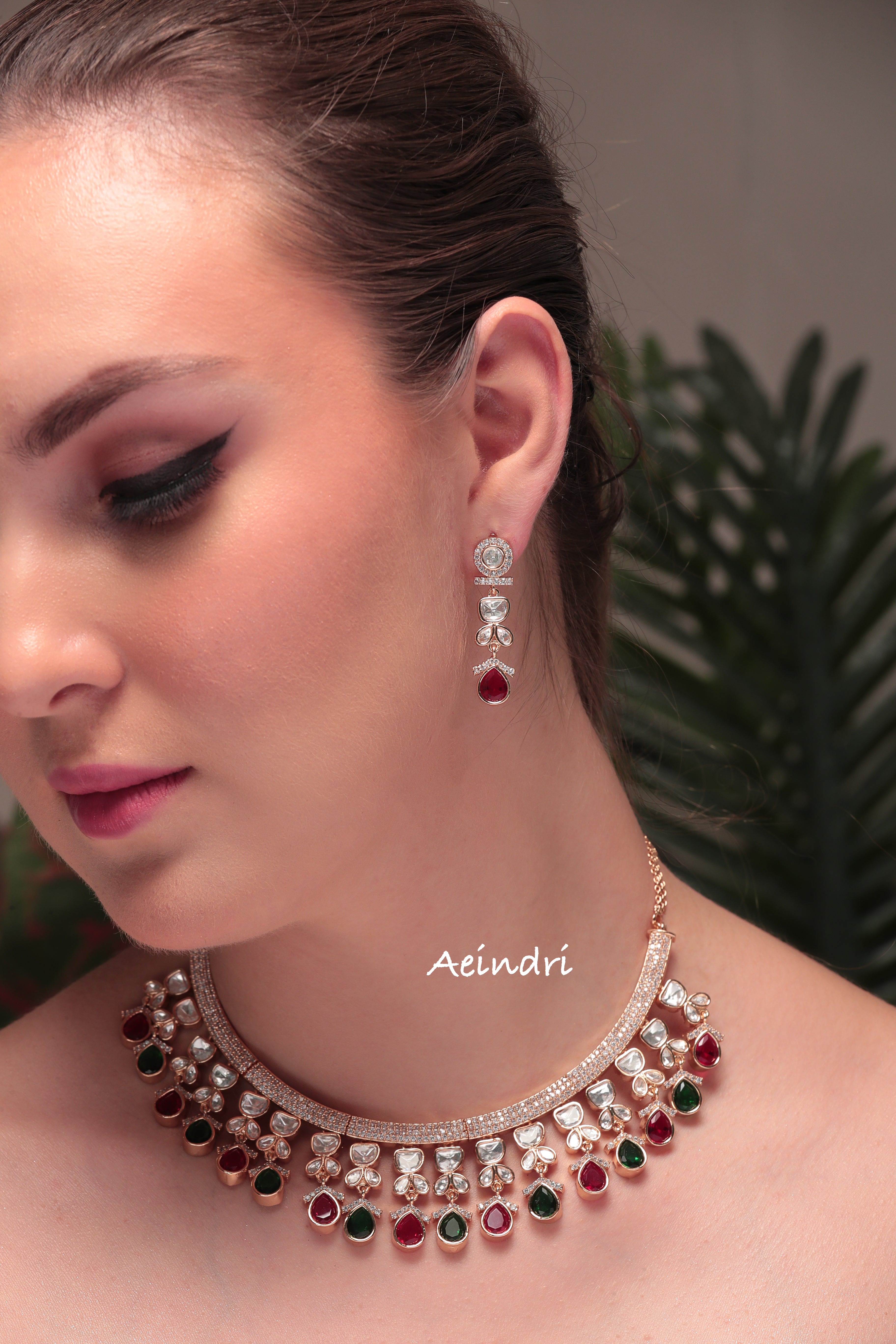 Aeindri Regal Ruby & Emerald Choker Set