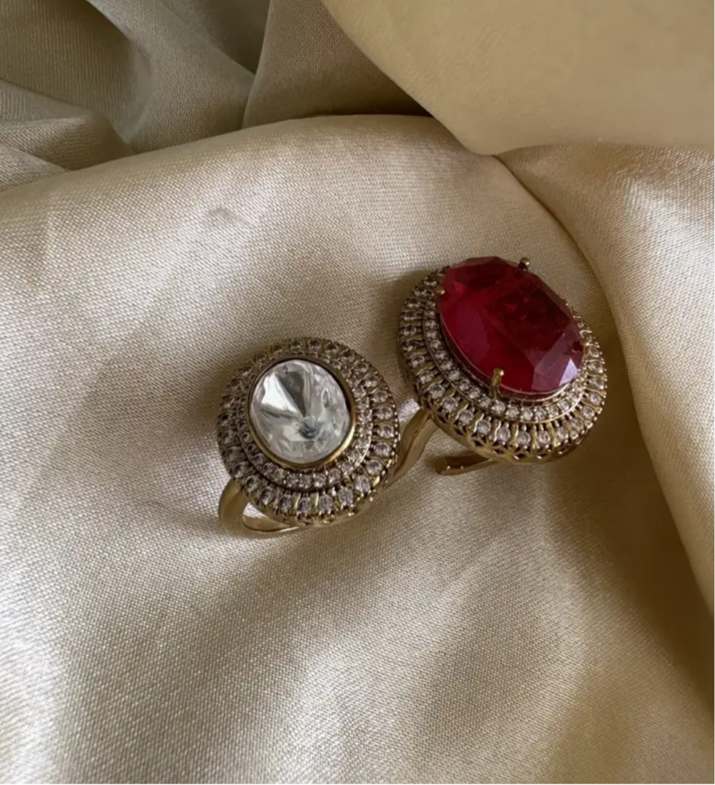 Polki Double Finger Ring