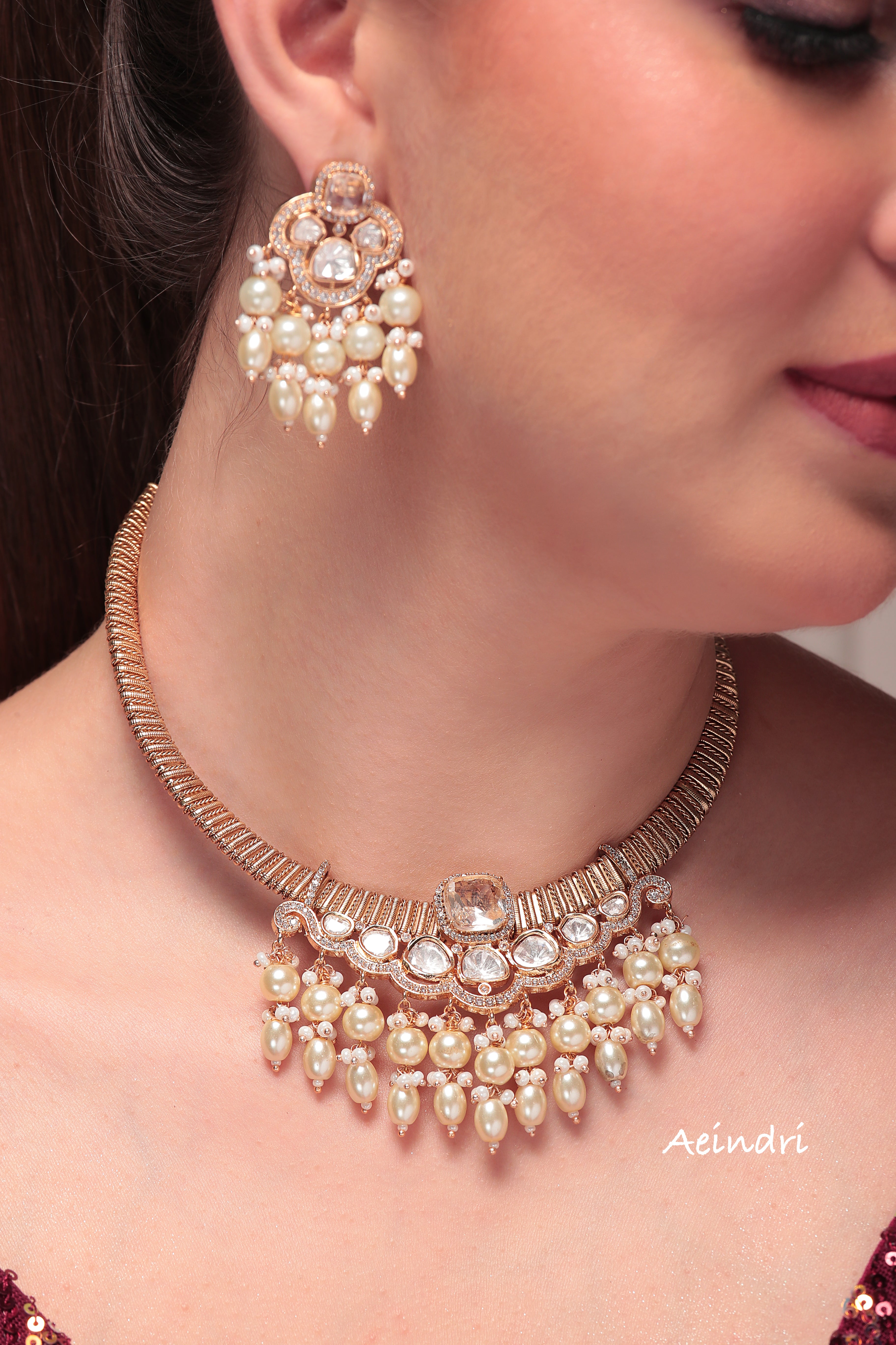 Aeindri Classic Kundan & Pearl Choker Set
