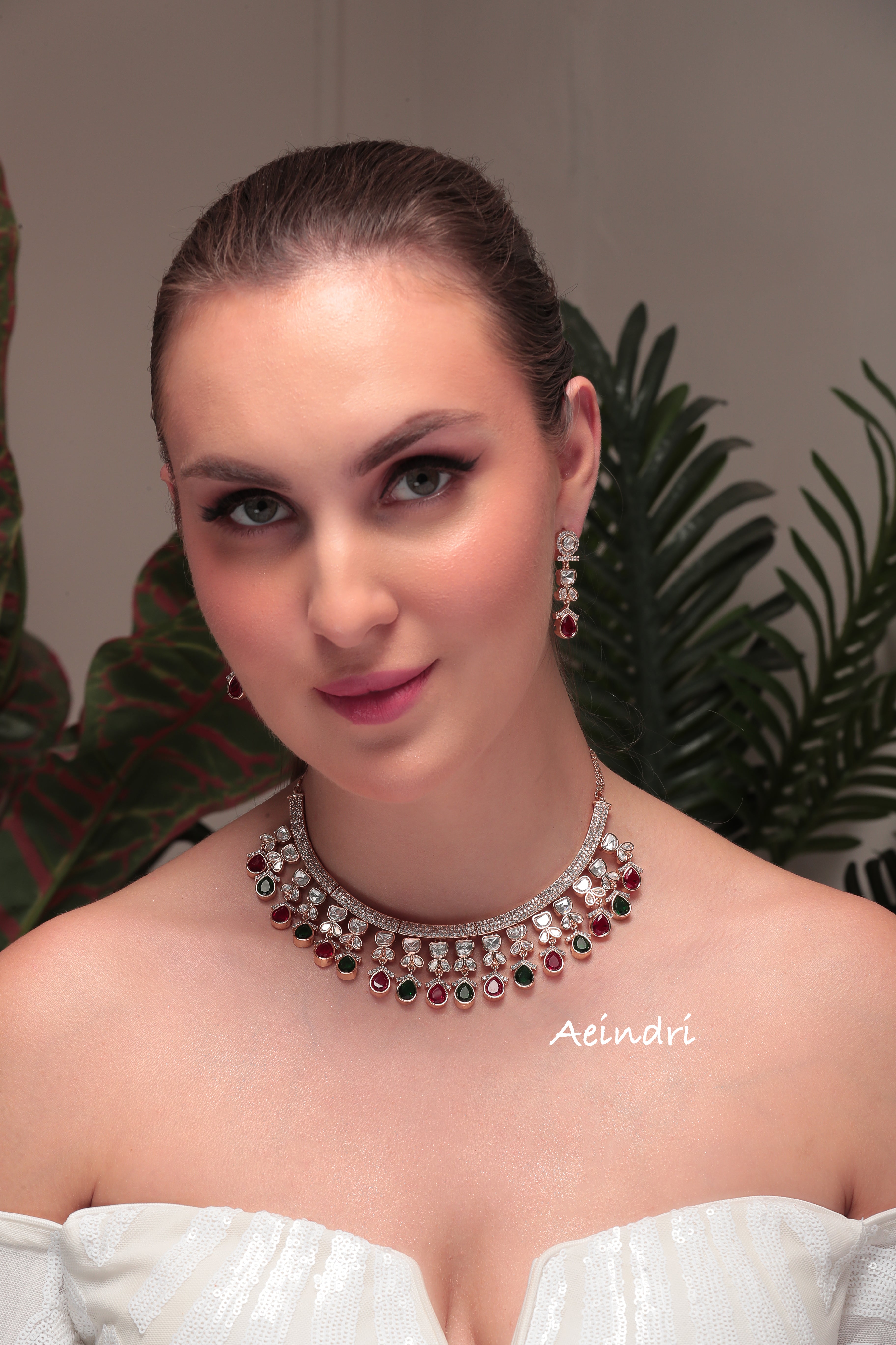 Aeindri Regal Ruby & Emerald Choker Set