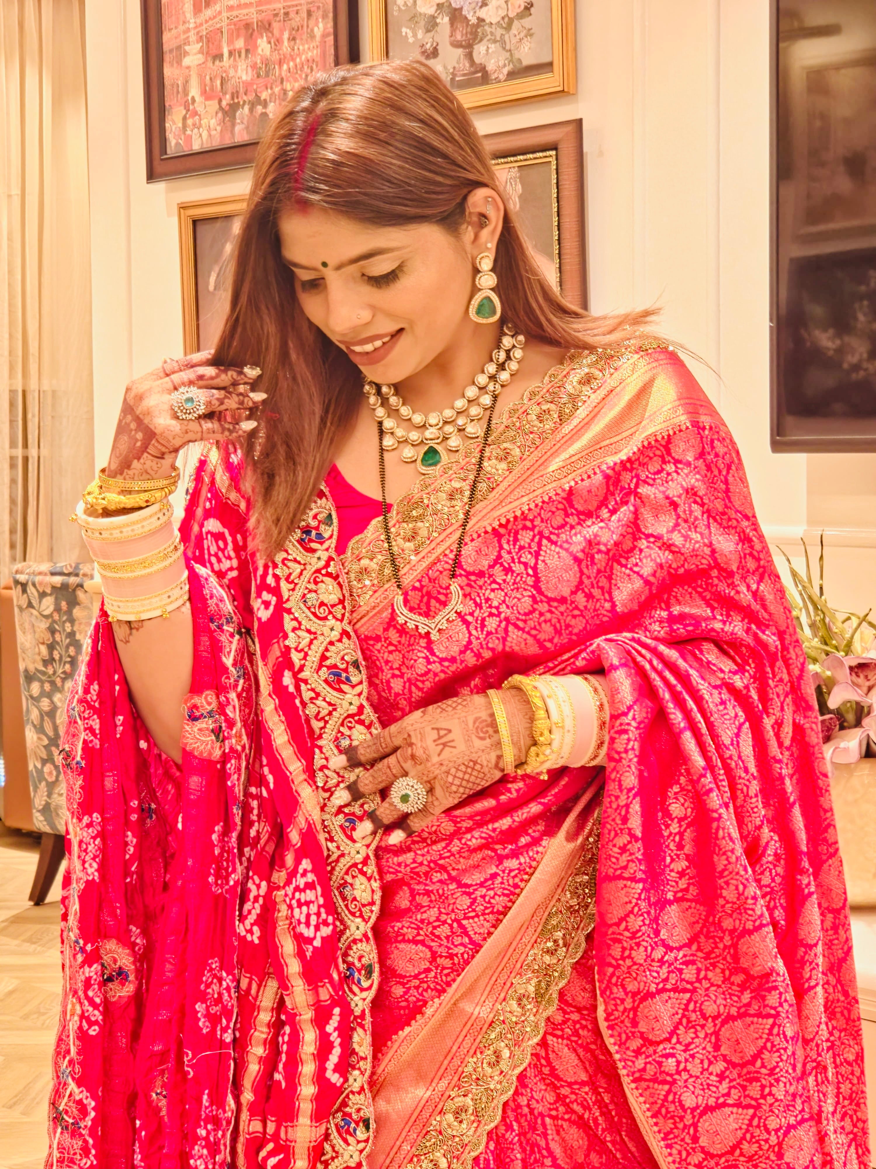 2 LINE GREEN STONE POLKI NECKLACE SET