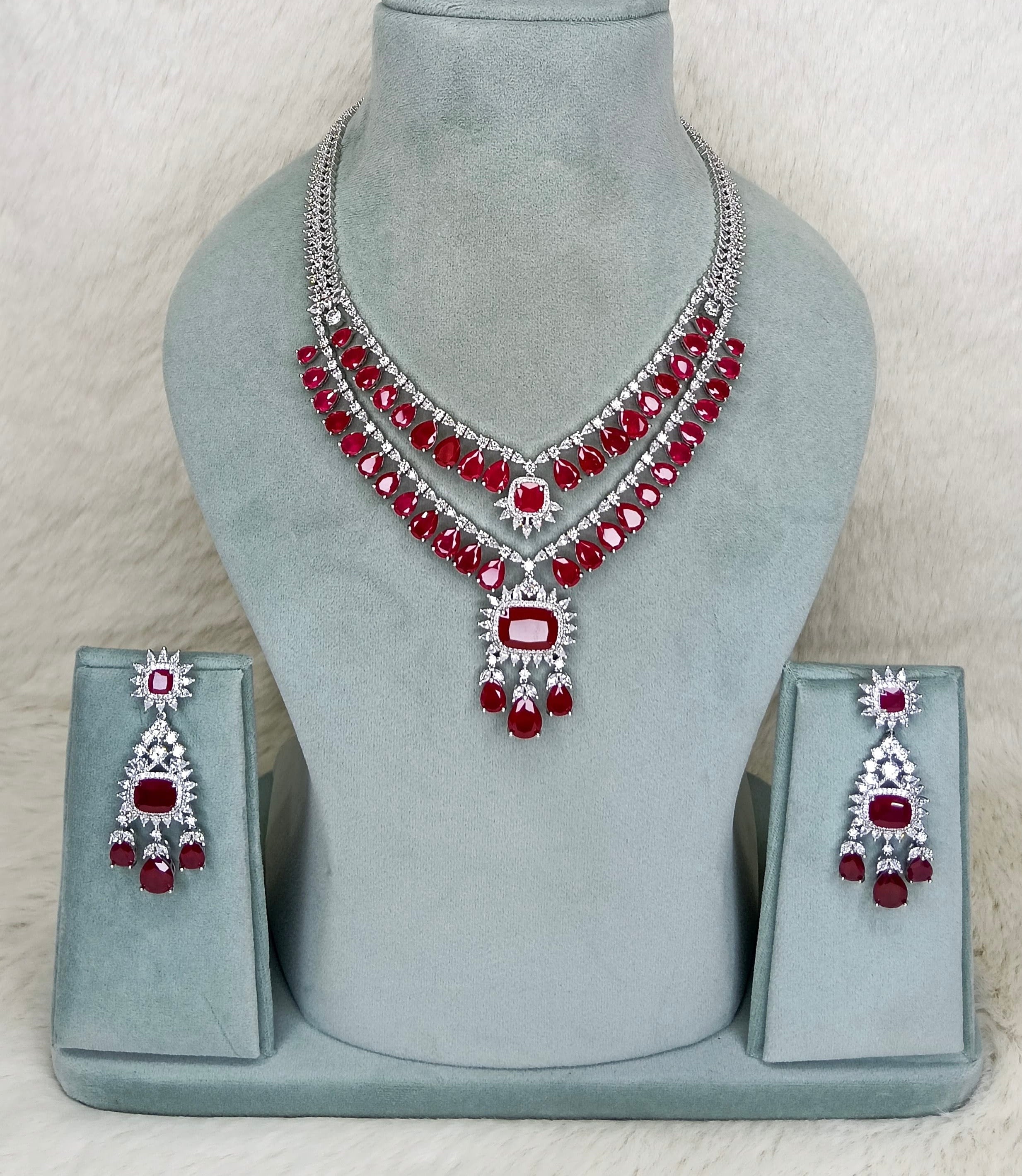 Luxury Ruby Red & Diamond Look A1 Quality Necklace Set”