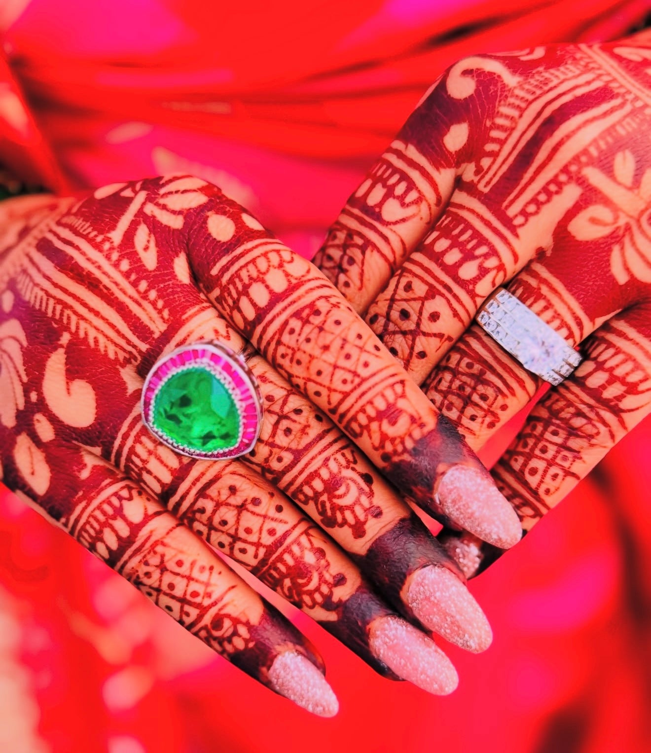 Triangle Shape Ring With Pink Stone Border