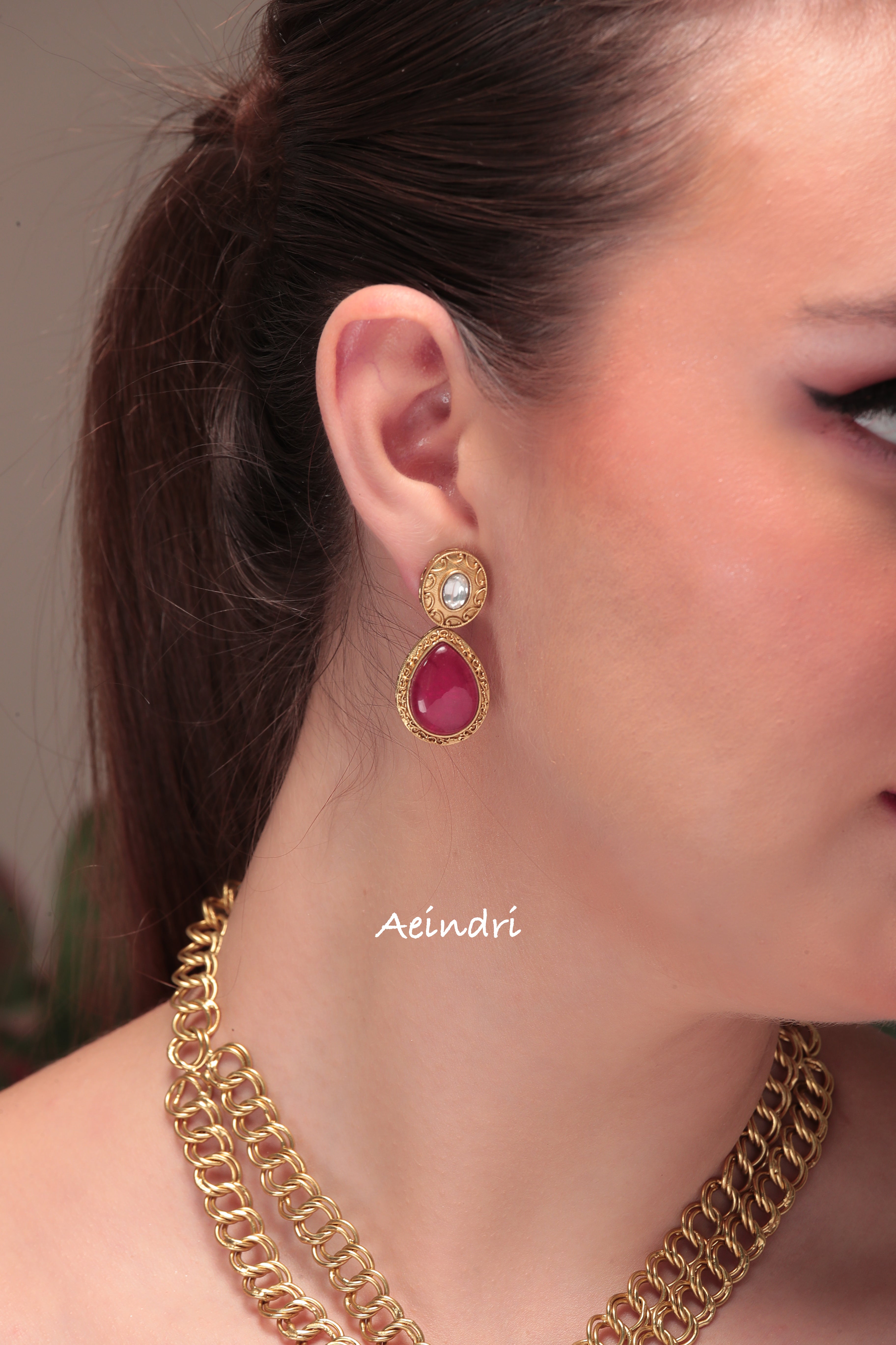 Aeindri Regal Emerald & Ruby Gold-Plated Statement Necklace Set