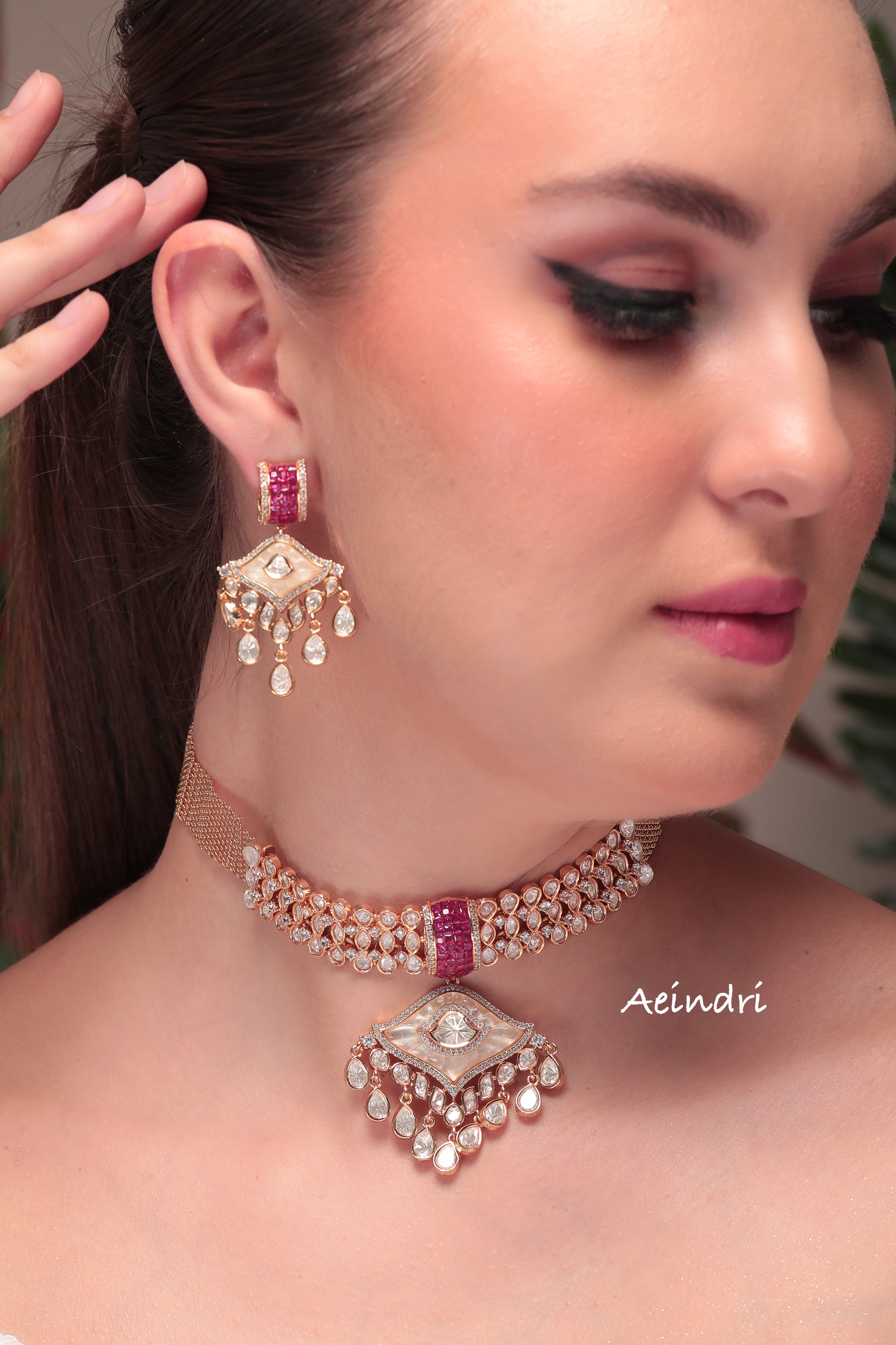 Aeindri Royal Square Pearl Drop Choker Set