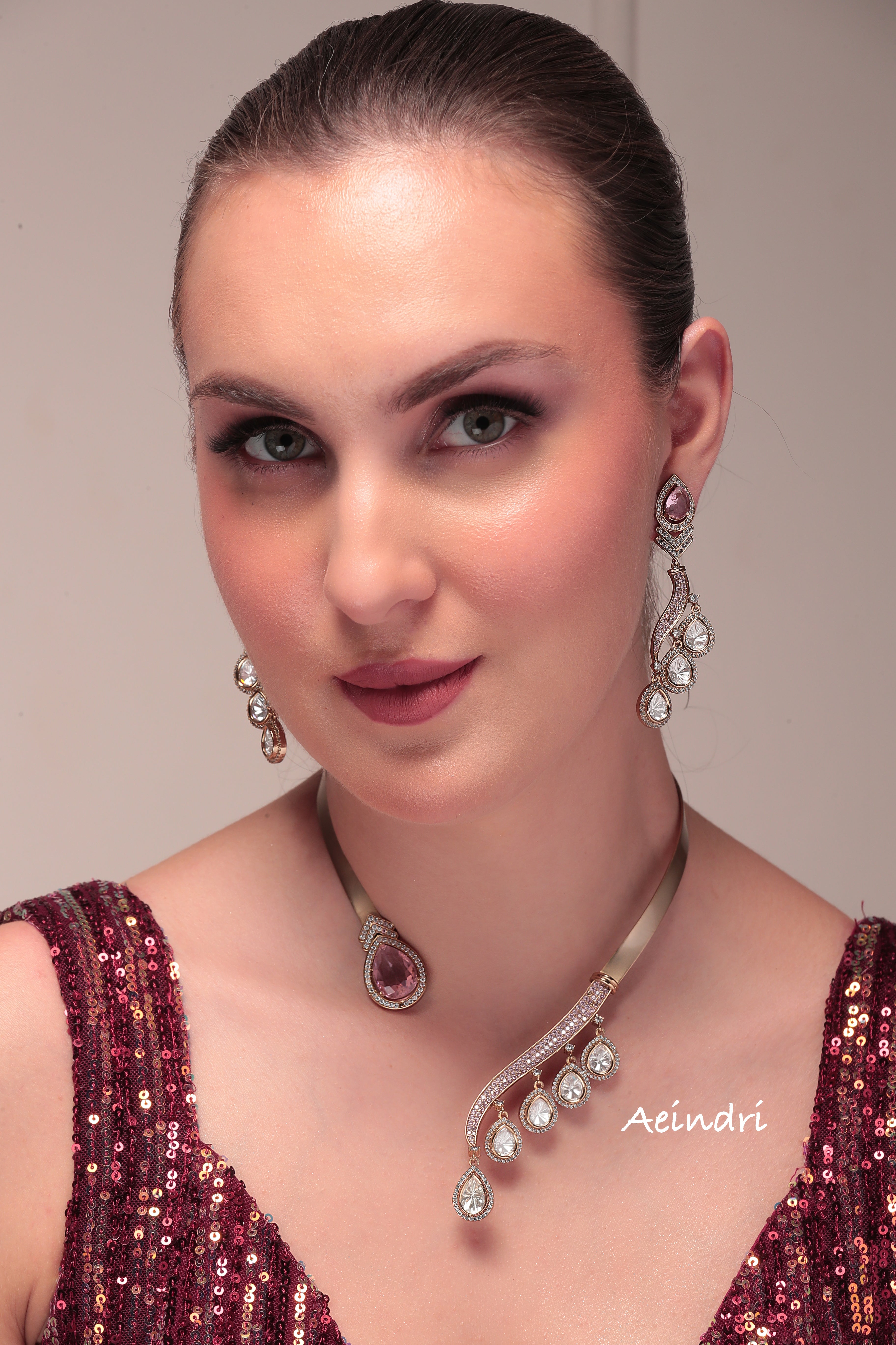 Aeindri Contemporary Teardrop Statement Necklace with Earrings