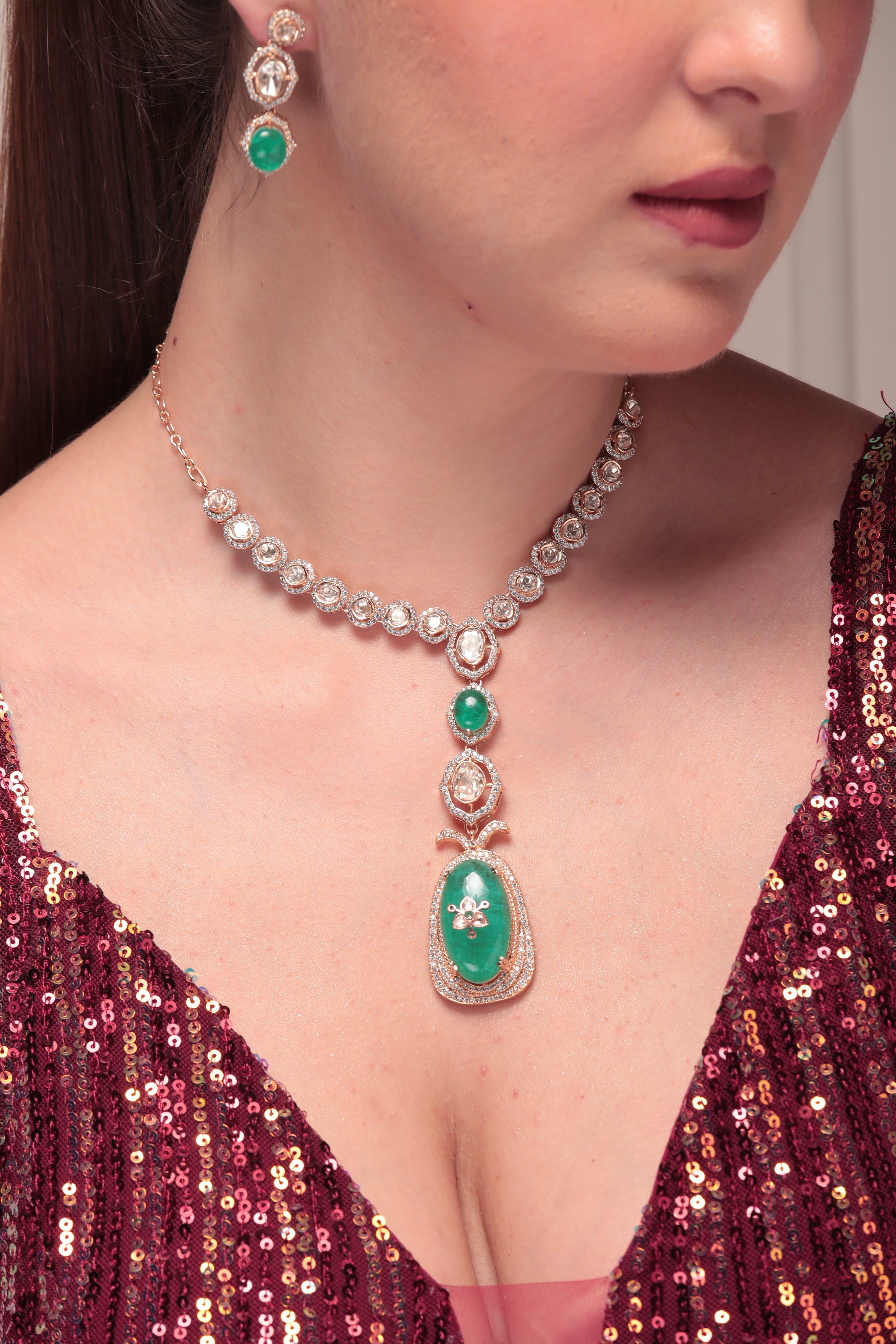 Aeindri Emerald Elegance Crystal Pendant Necklace