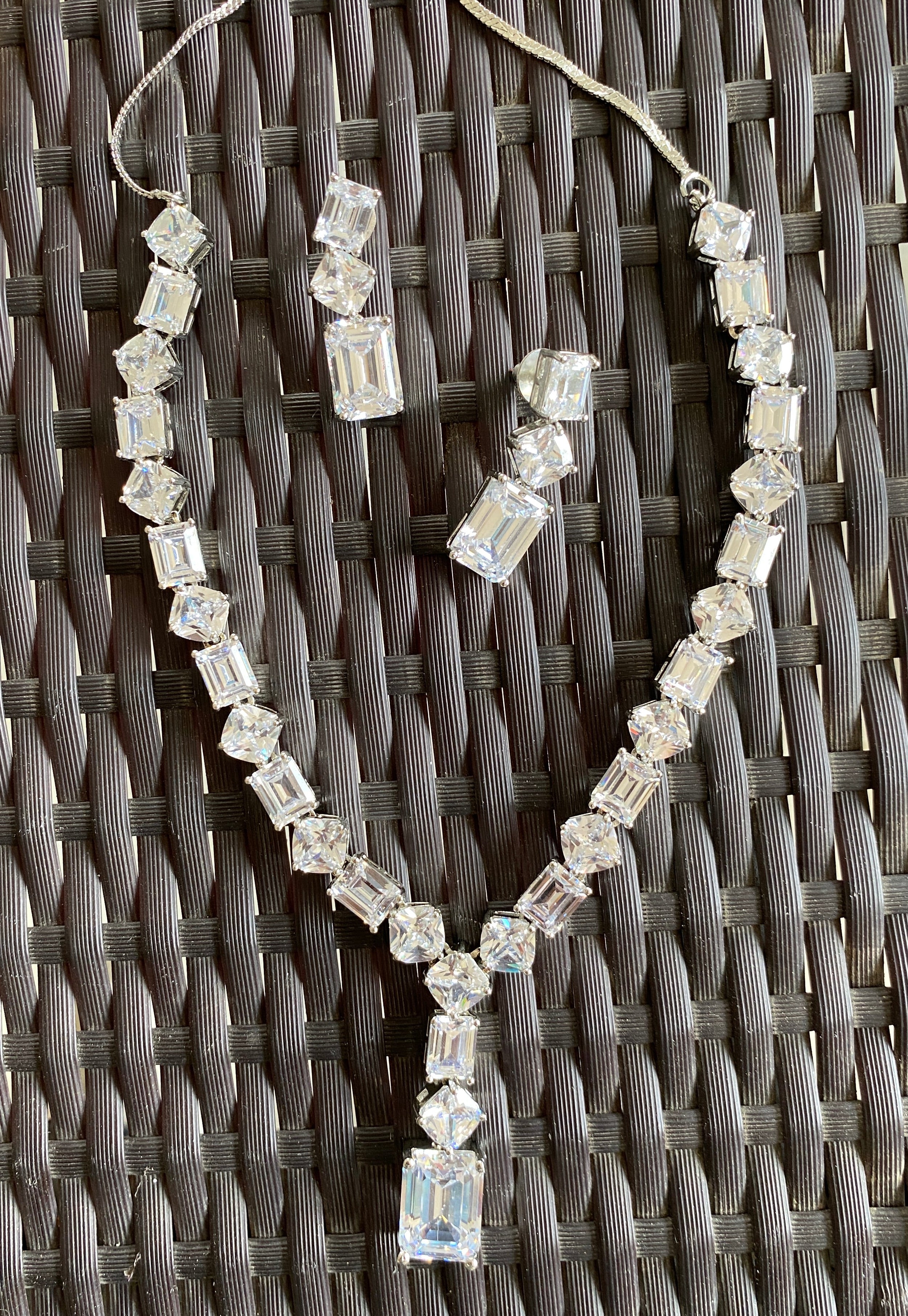 Moissanite Tennis Necklace and Earrings Set | Multi Shape Diamond Cut | 925 Sterling Silver Jewelry | Bridal Luxury Gift for Her.