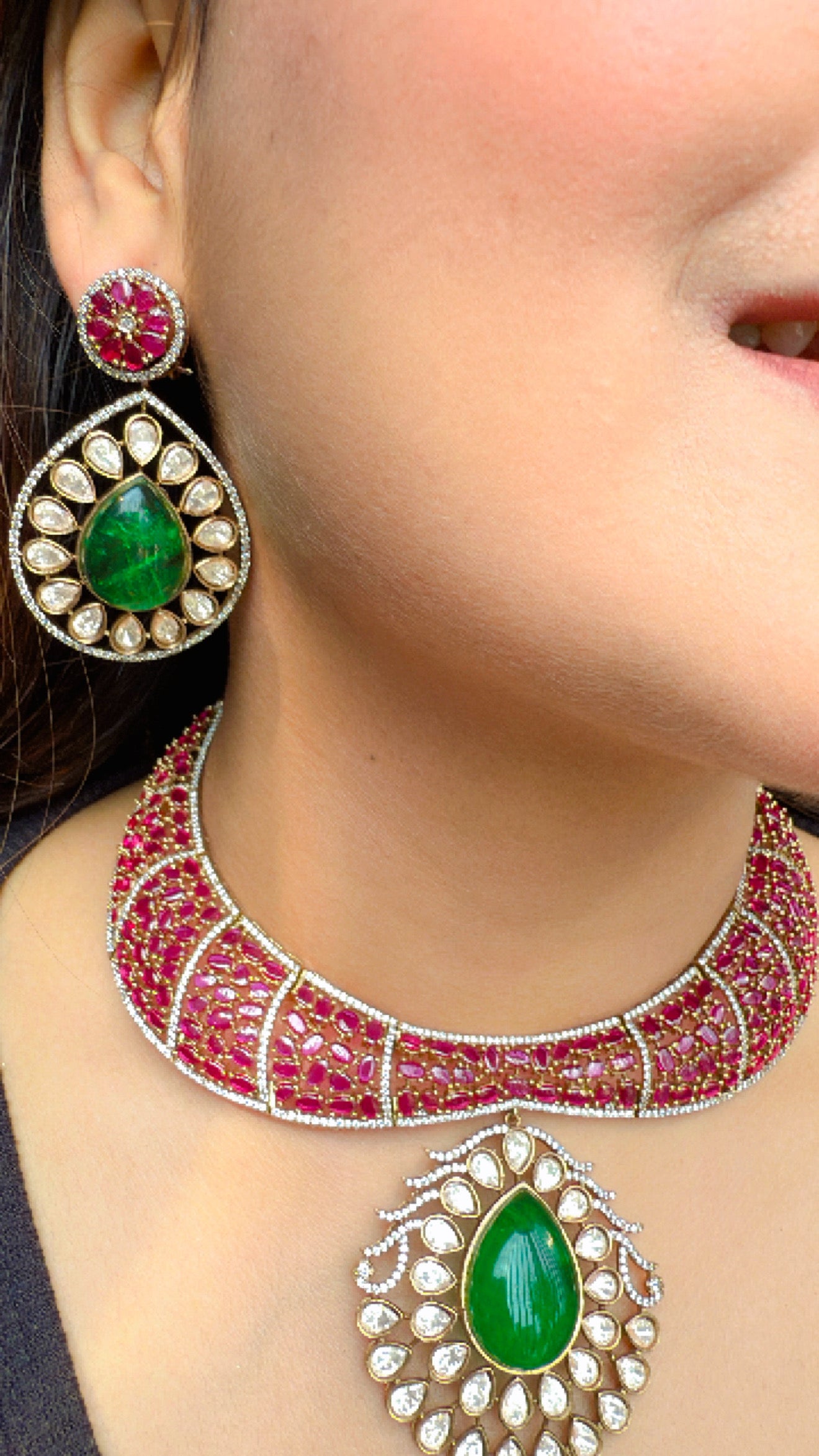 Designer Fine Moissanite Polki Ruby Emerald Choker Kundan Diamond Necklace Sabyasachi Jewelry Choker Premium Indian Bridal Jadau Jewelry
