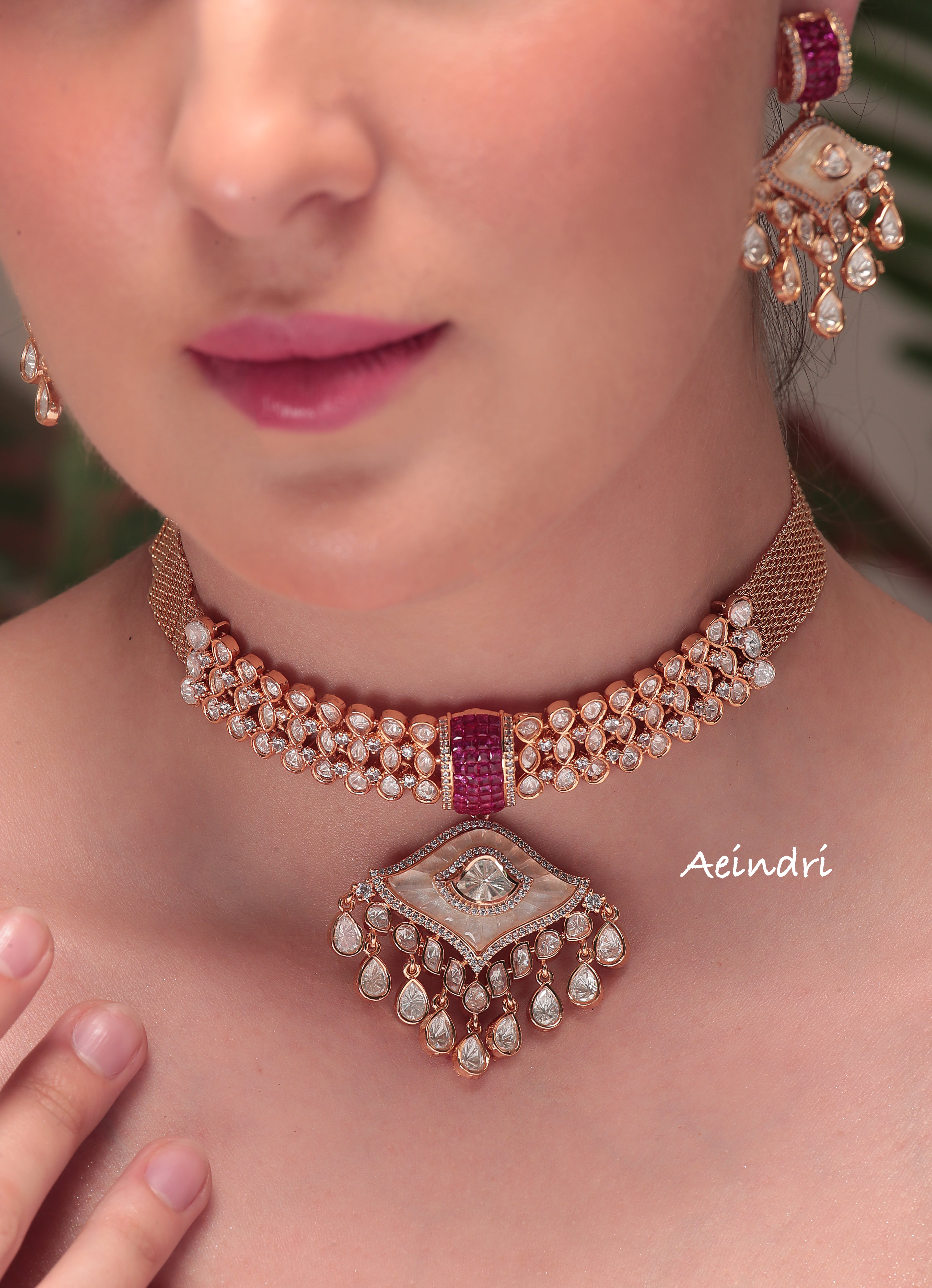 Aeindri Royal Square Pearl Drop Choker Set