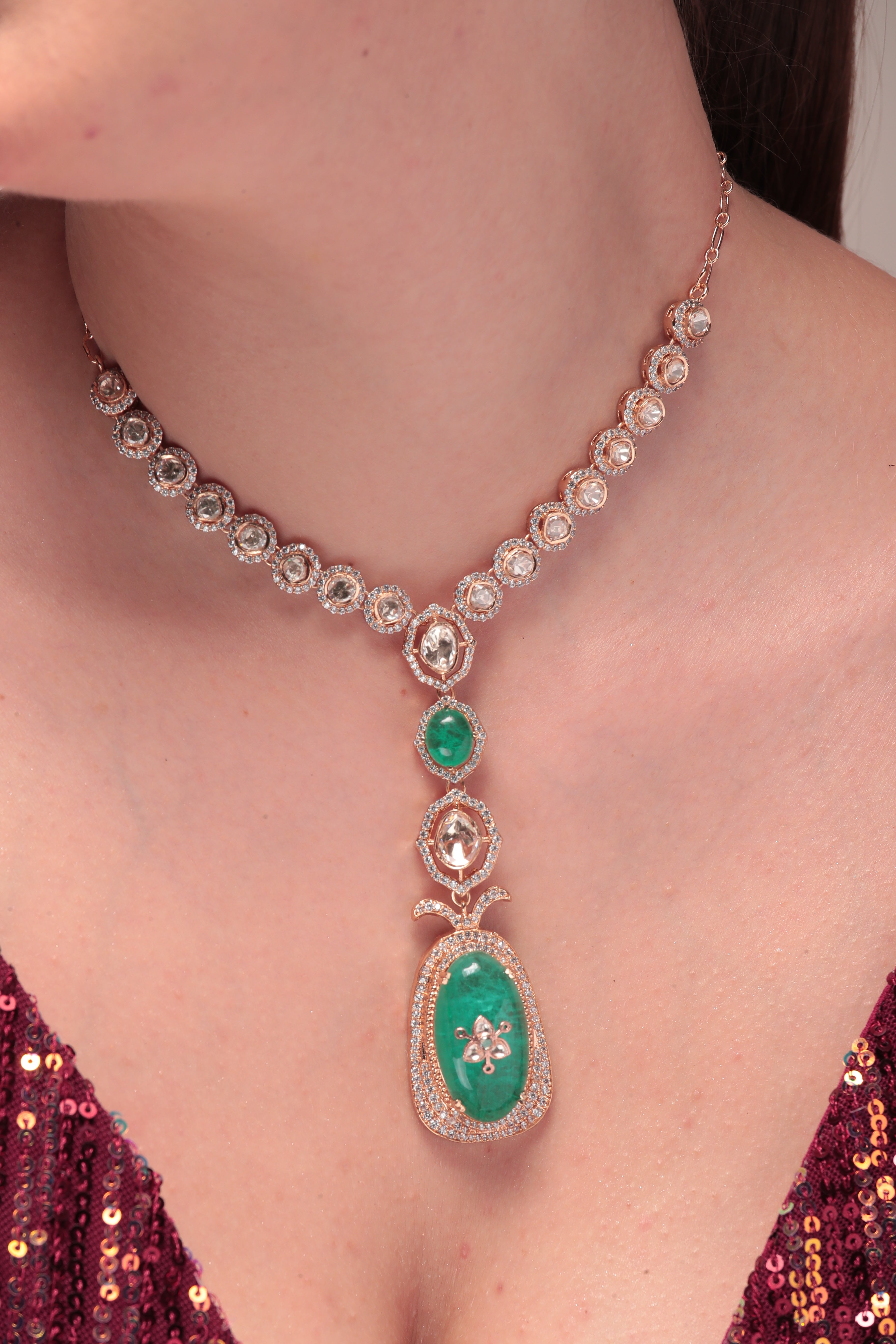 Aeindri Emerald Elegance Crystal Pendant Necklace