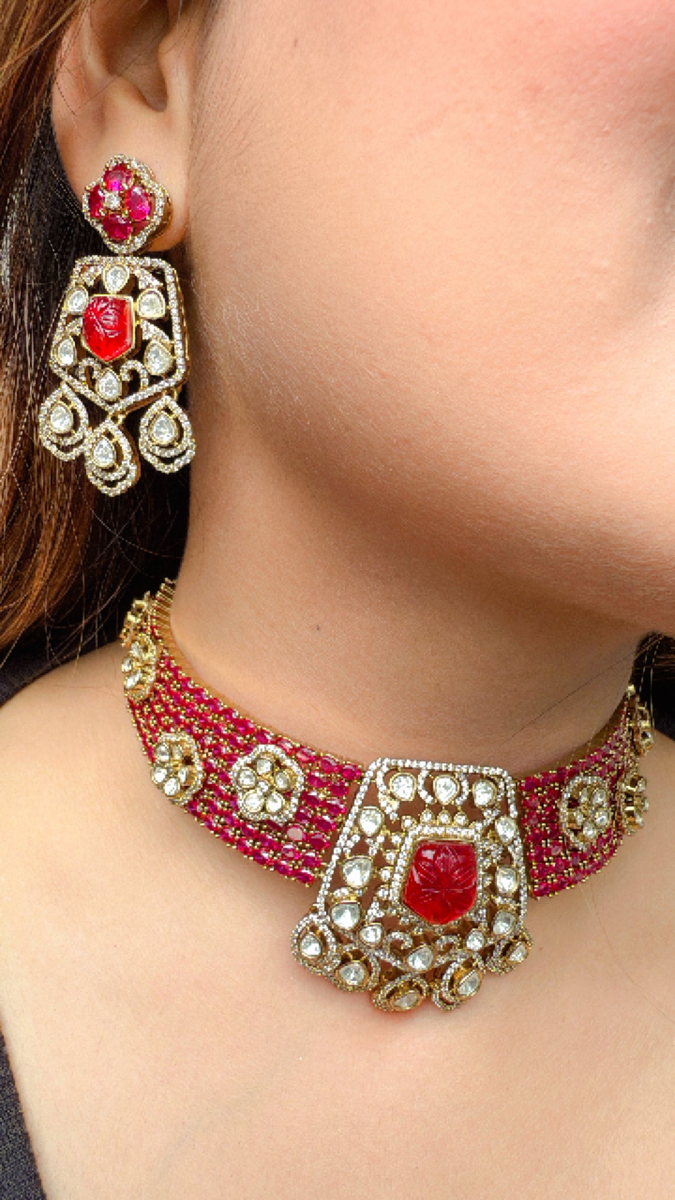 Kundan Choker Necklace Set – Magenta