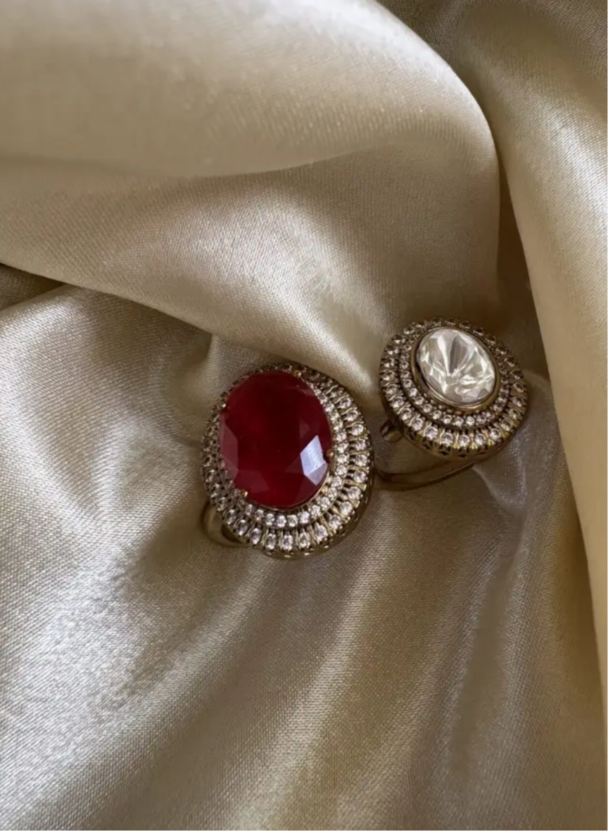 Polki Double Finger Ring