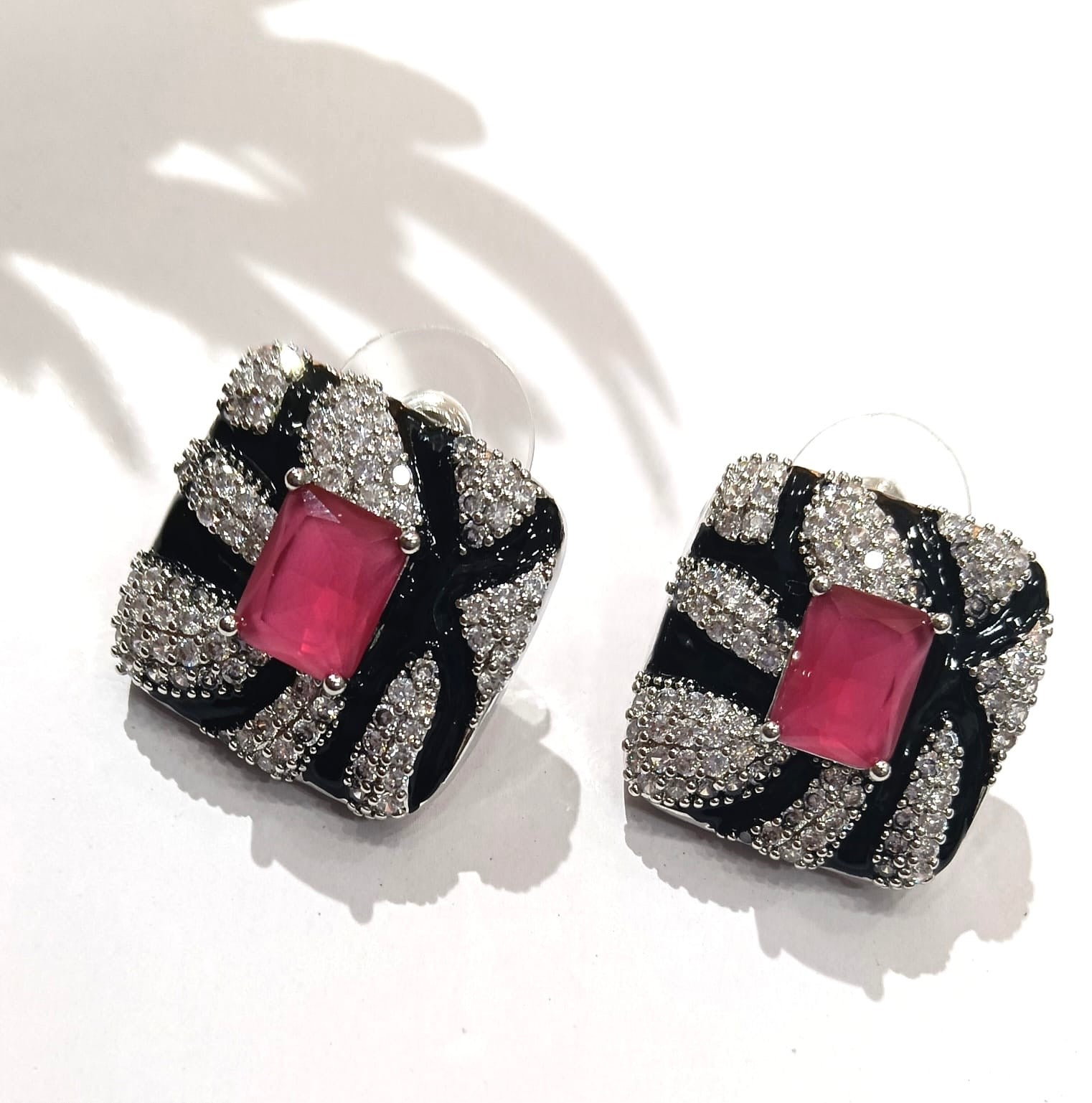 Meenakari black enamel ad silver polish earrings