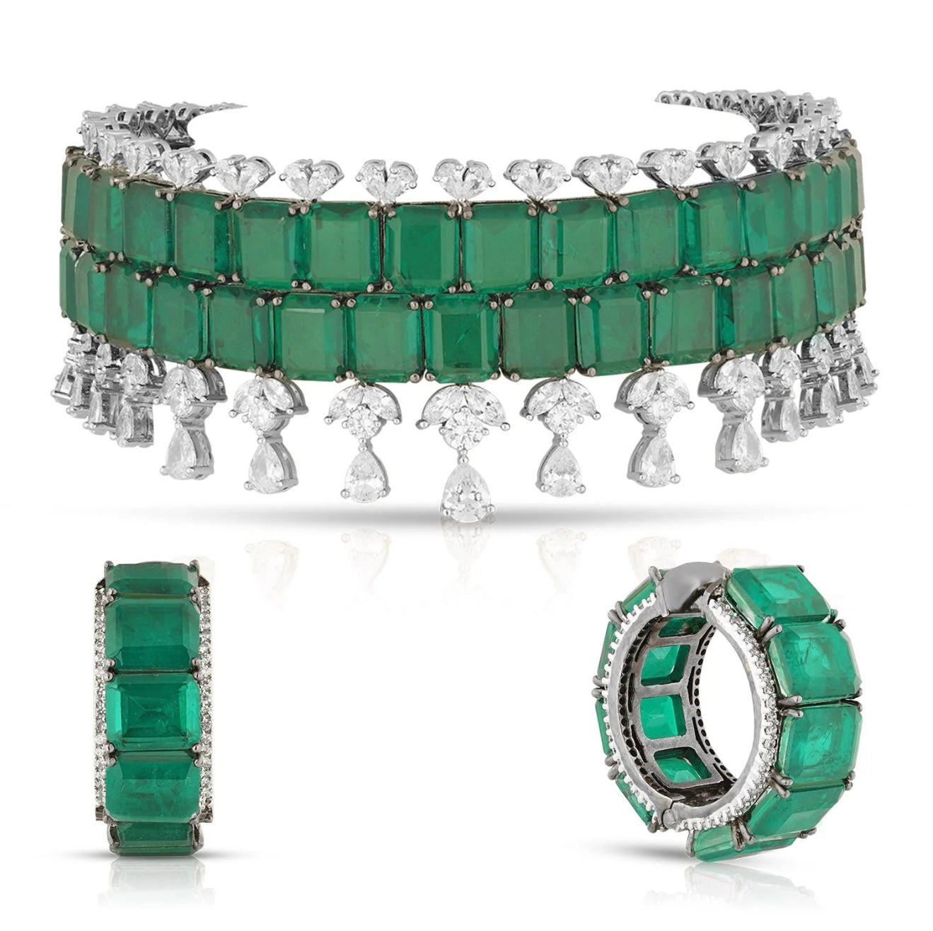 This is a regal emerald and diamond choker necklace.