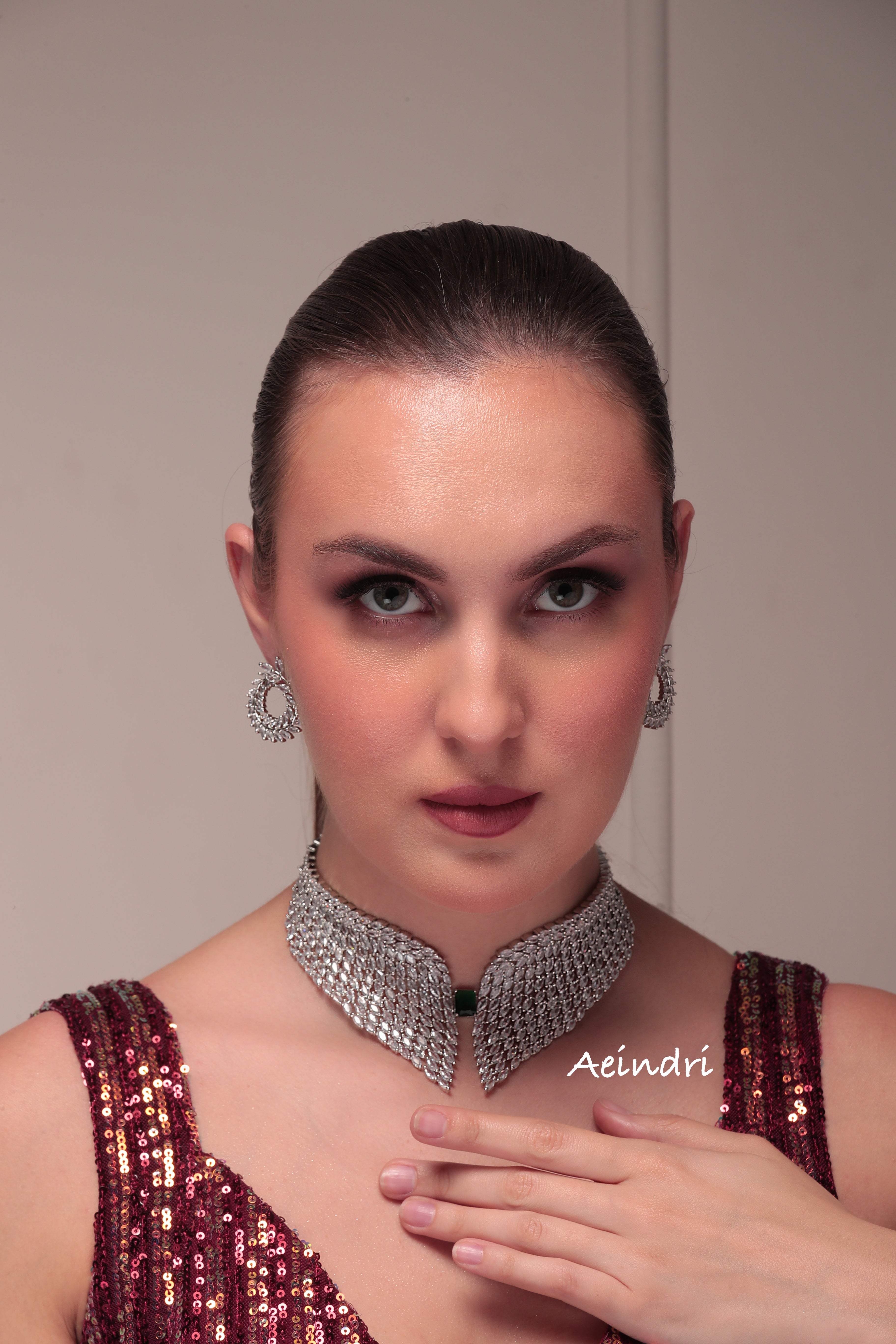 Angel american diamond necklace set - Green