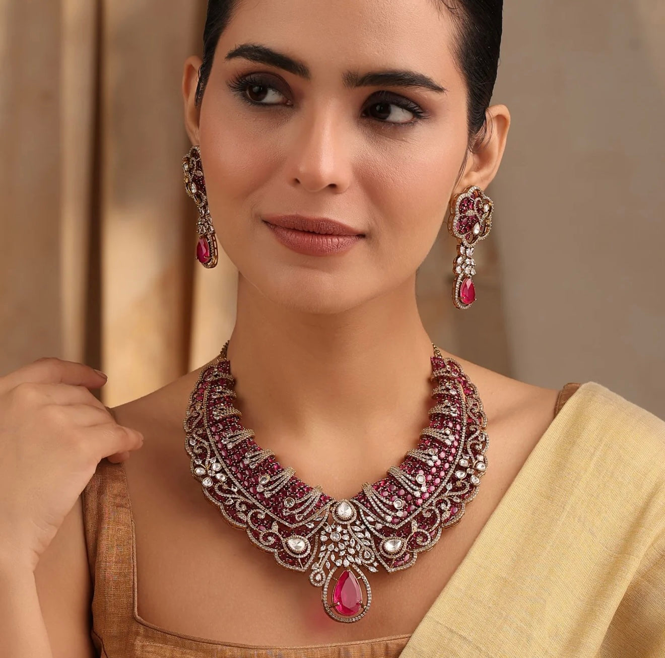 Victorian Polki Diamond Necklace Green Ruby Kundan Necklace Sabyasachi Jewelry Indian Doublet Choker PREMIUM Moissanite Polki Jewelry Set