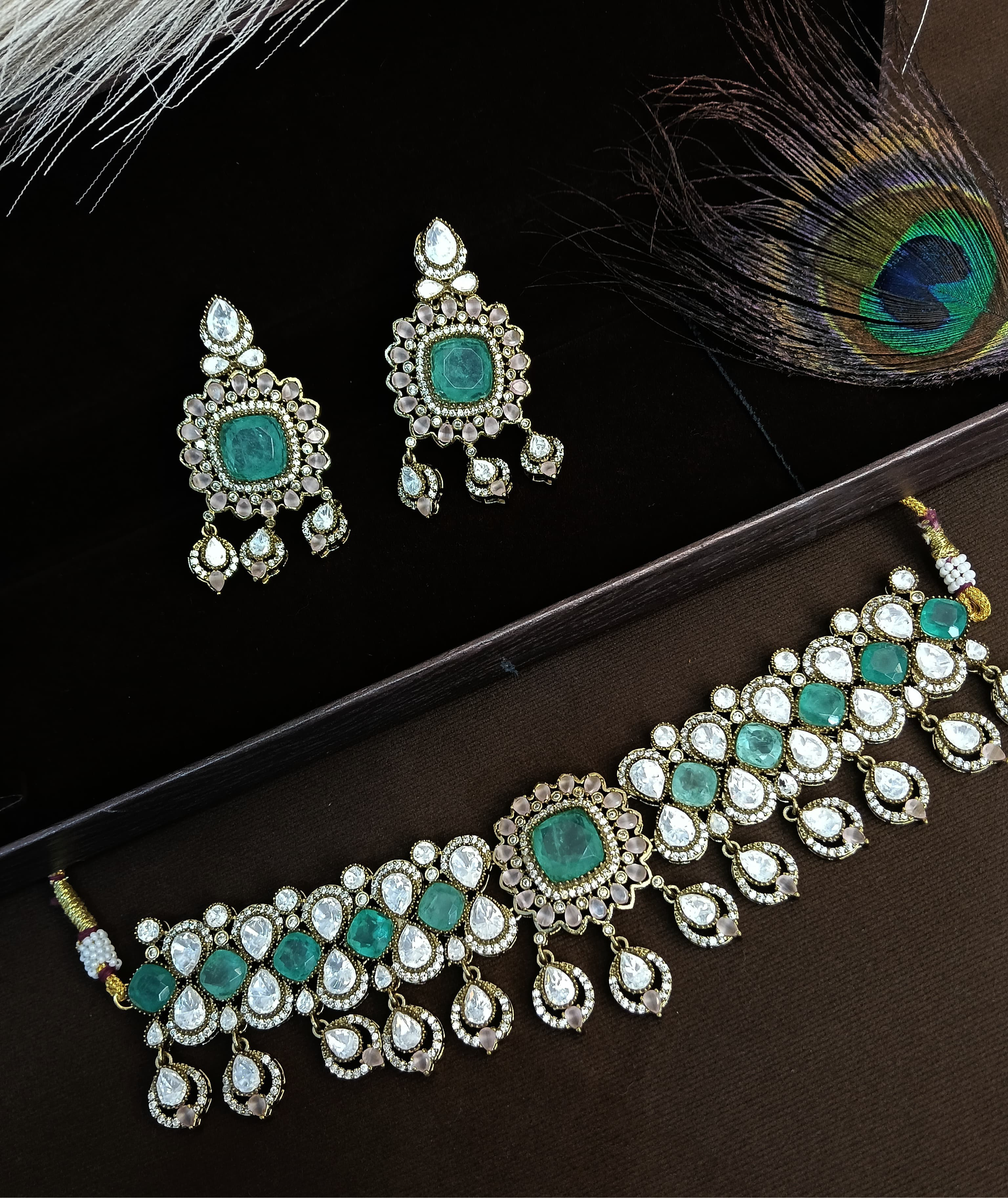 Royal Radiance Gold Plated Crystal Stone Necklace Set