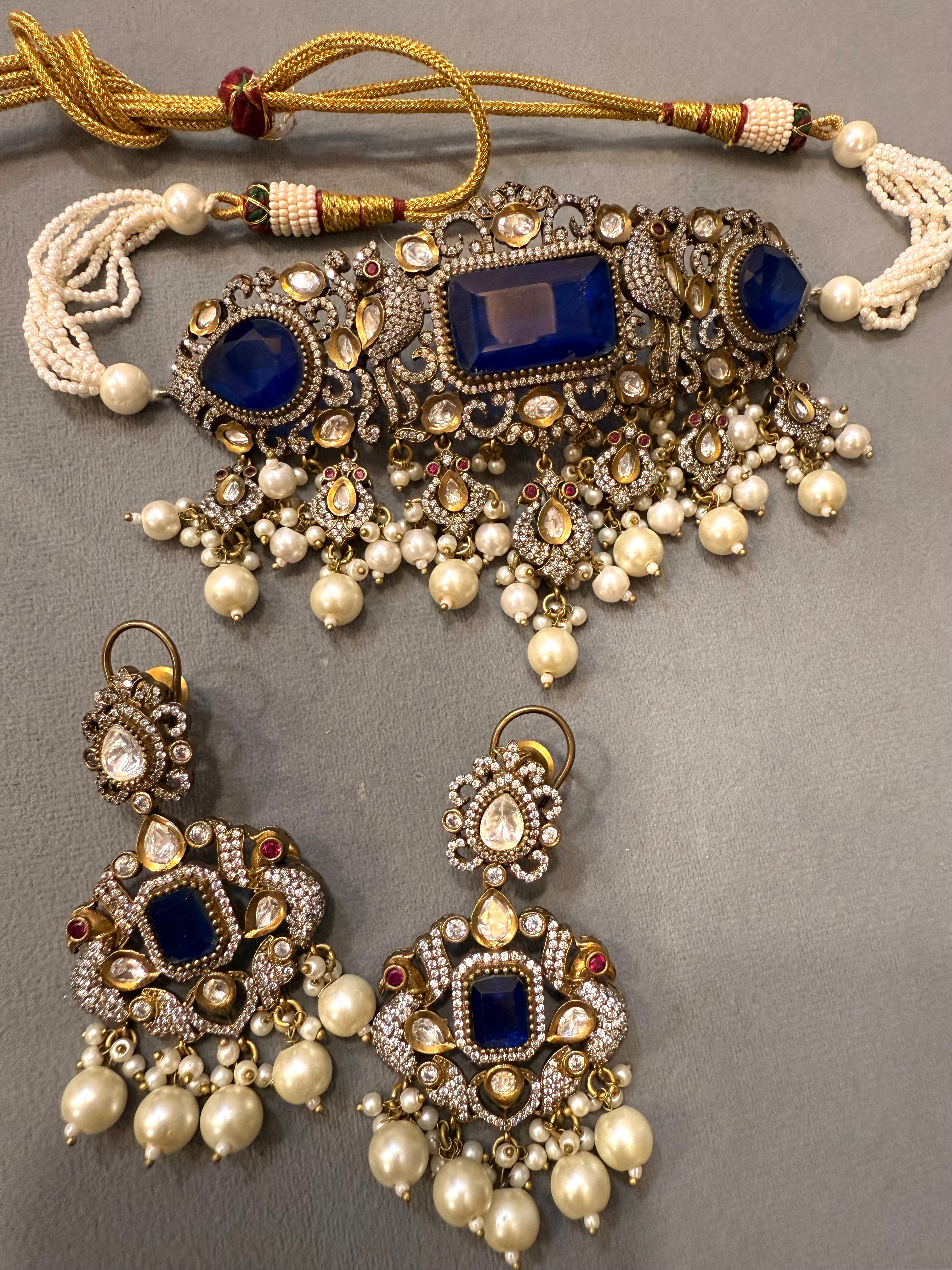 Blue Victorian Peacock Choker Necklace