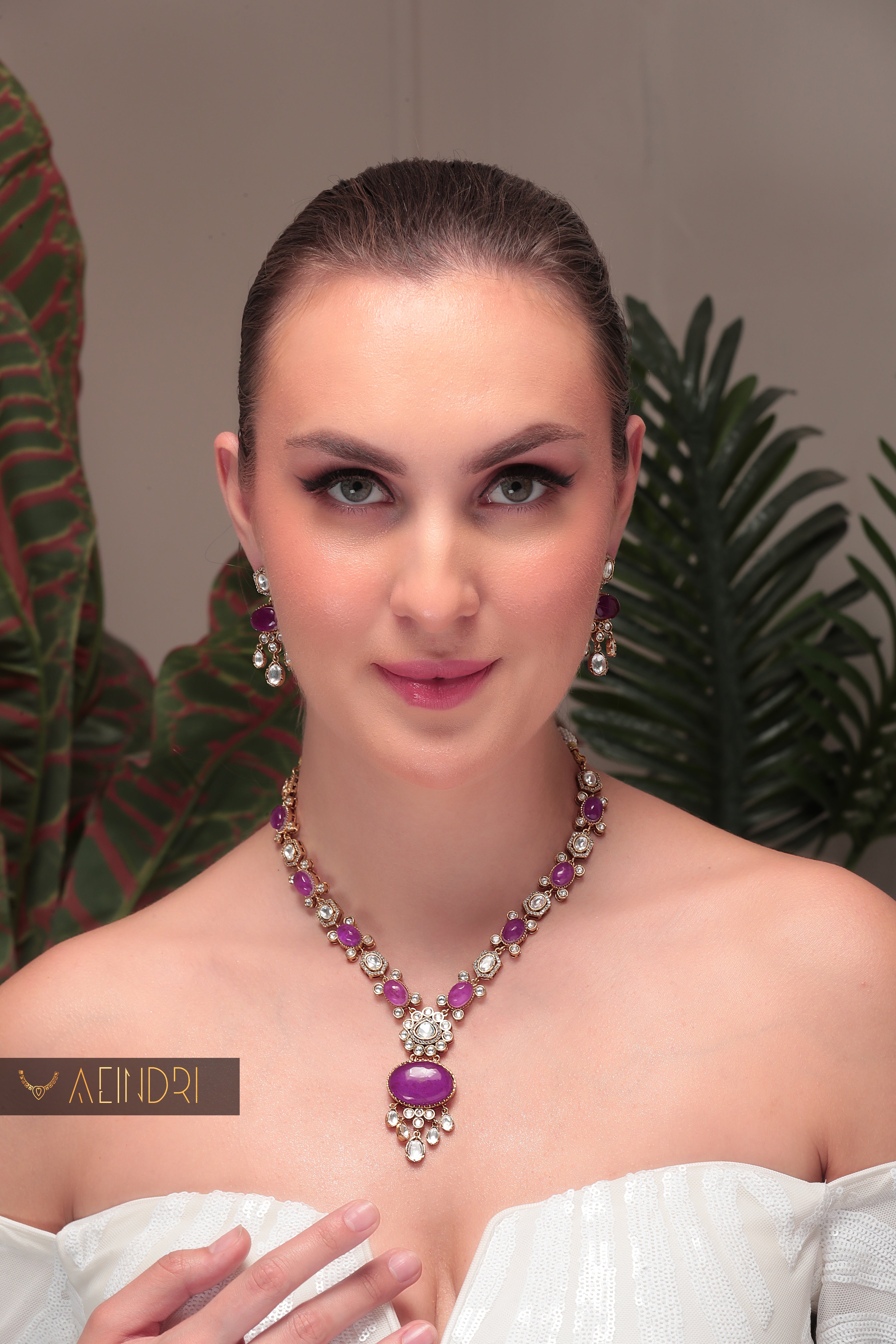Aeindri Royal Purple Stone Jewelry Set