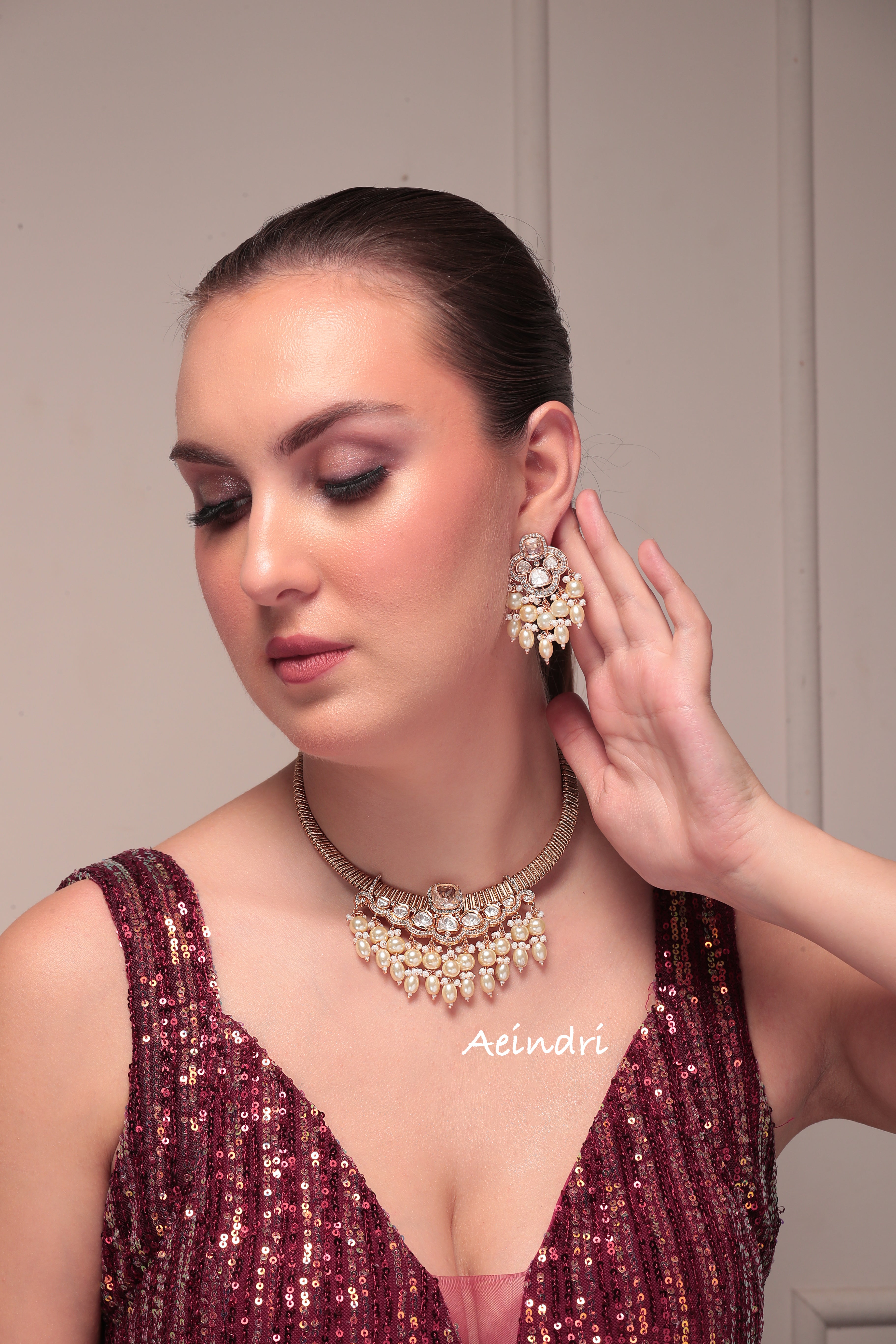 Aeindri Classic Kundan & Pearl Choker Set