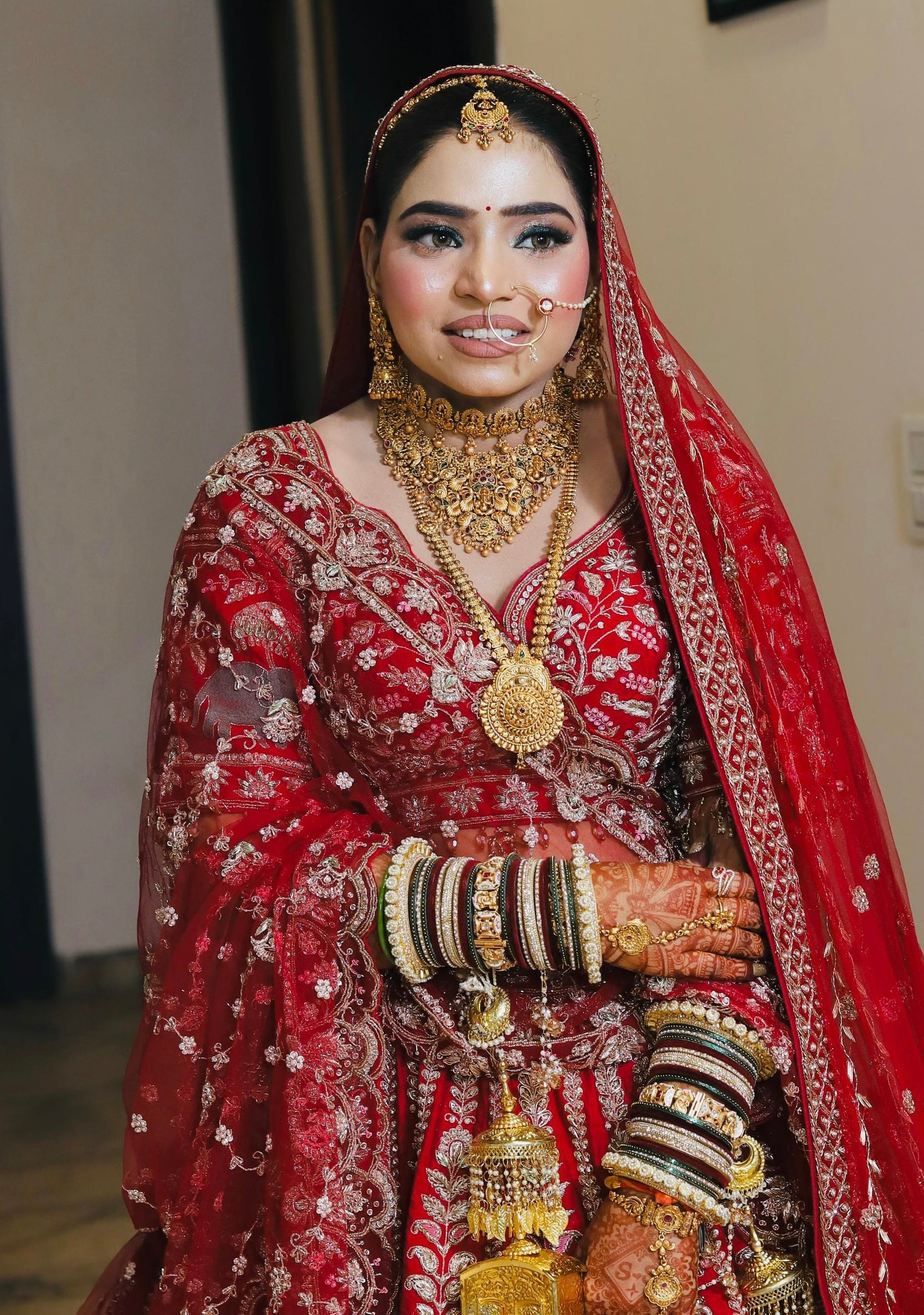 Aeindri Royal Heritage Bridal Gold Necklace Set (Full bridal wear set)