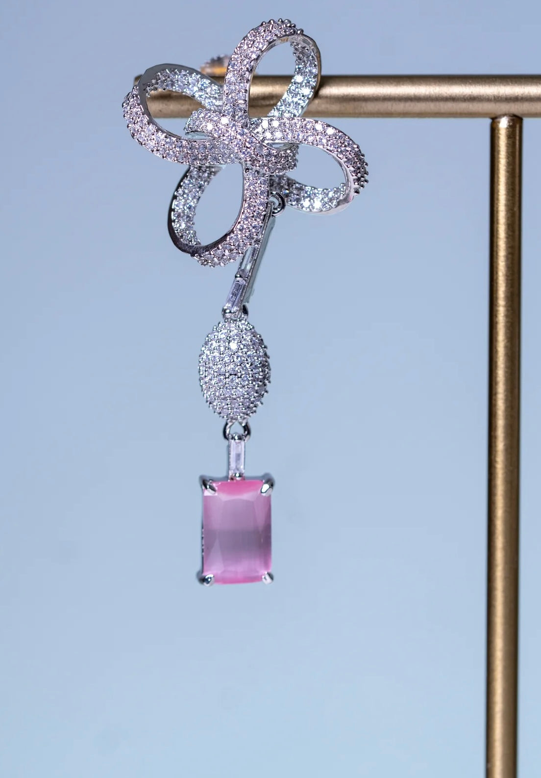 Italian Artistic Pink Stone American Diamonds Zirconia Designer Necklace