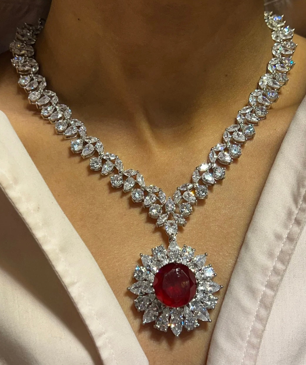 diamond necklace with eyerings