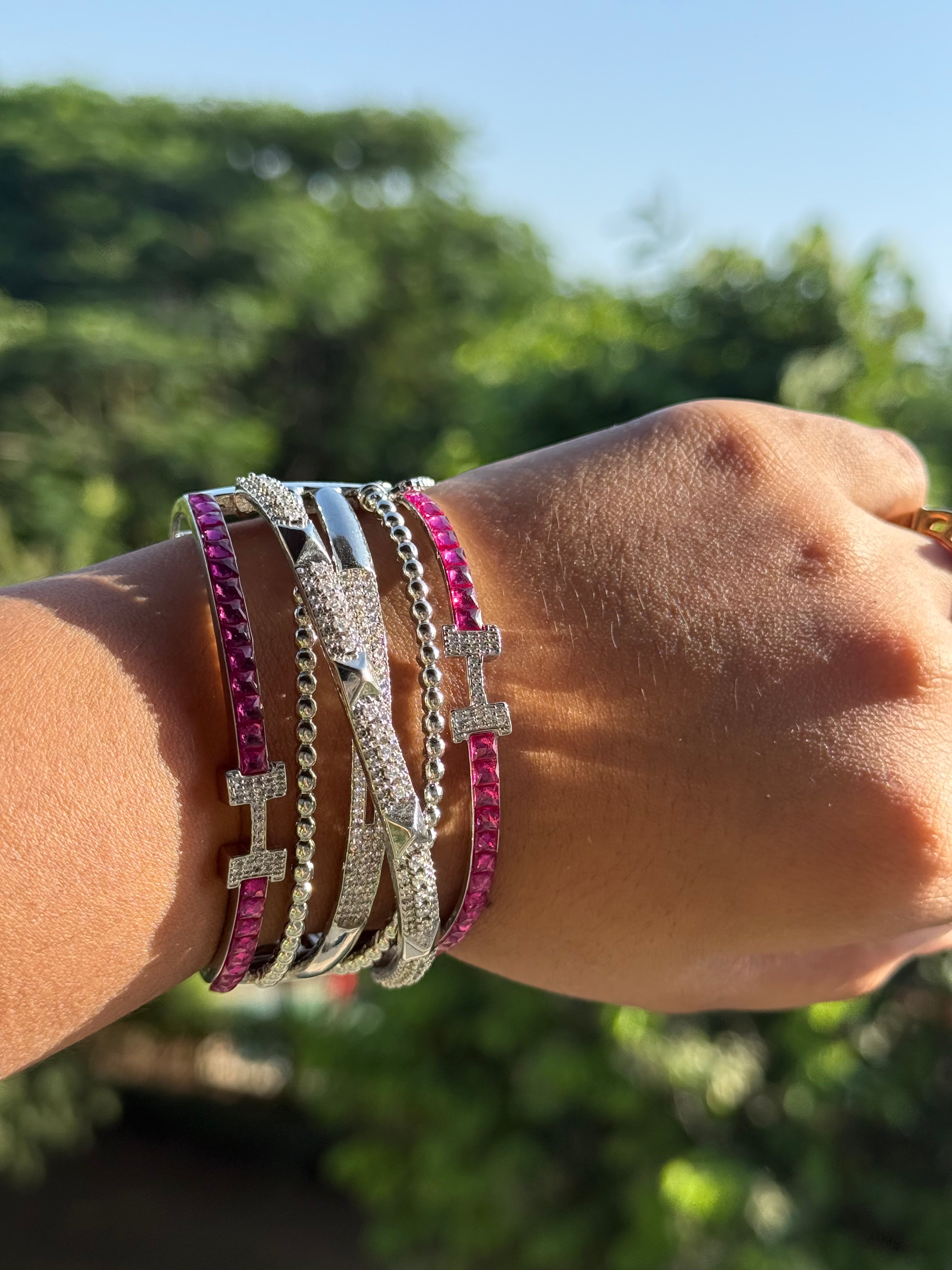 Pink sliver plated bangle