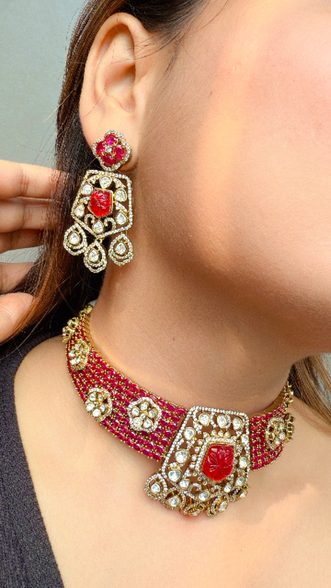 Kundan Choker Necklace Set – Magenta