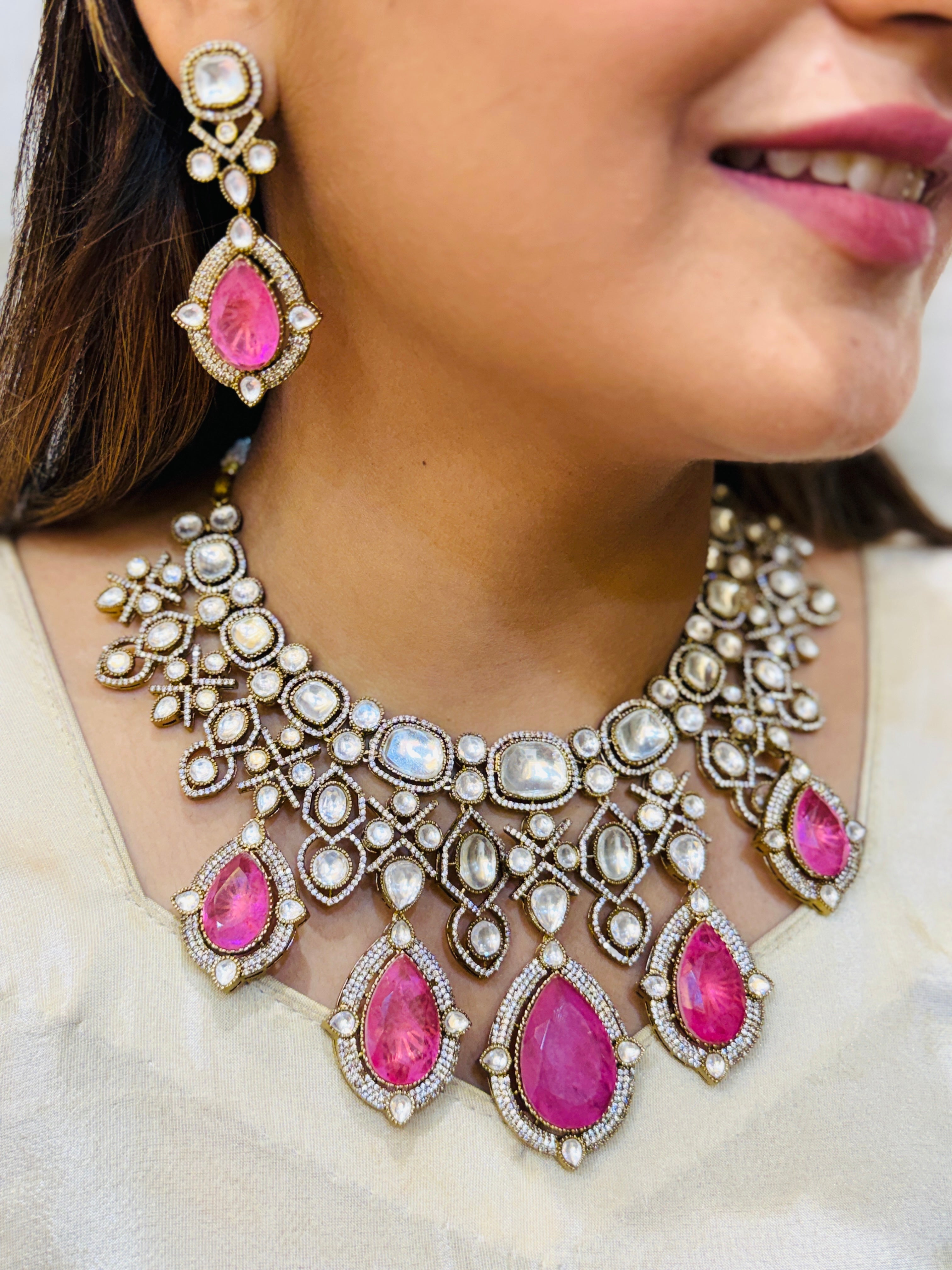 Grand Royal Victorian Chandelier Drop Neckpiece - Pink