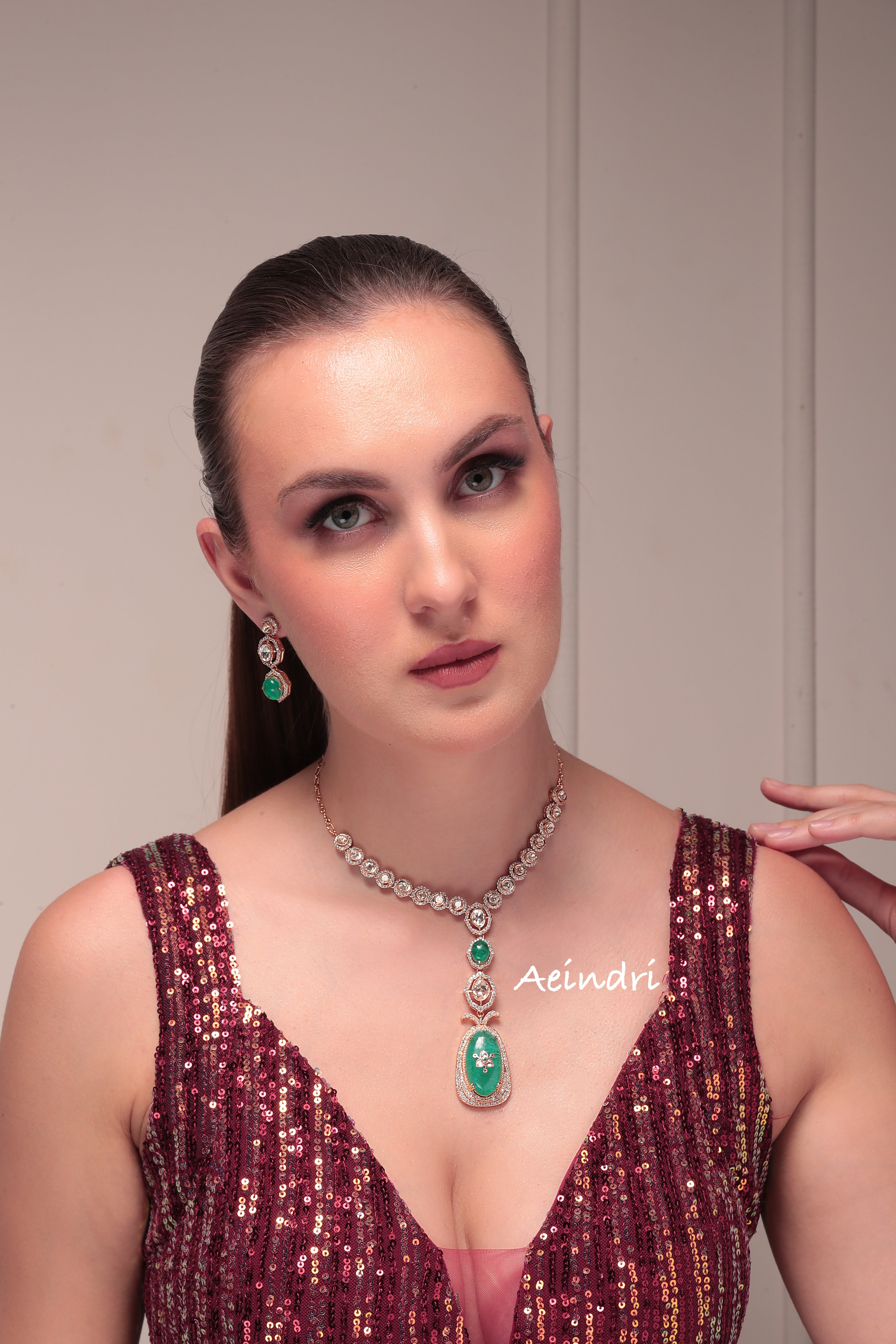 Aeindri Emerald Elegance Crystal Pendant Necklace