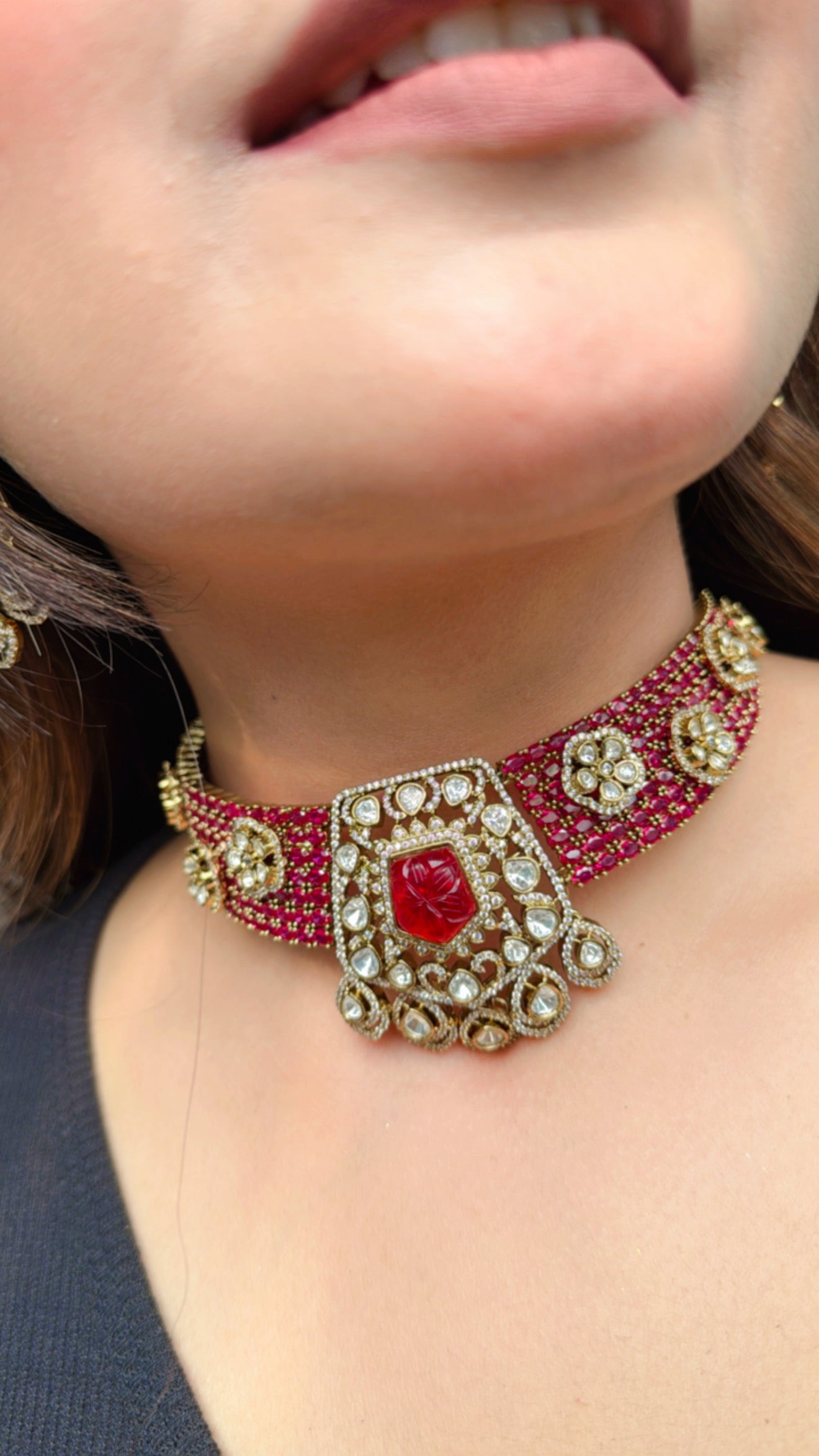 Kundan Choker Necklace Set – Magenta