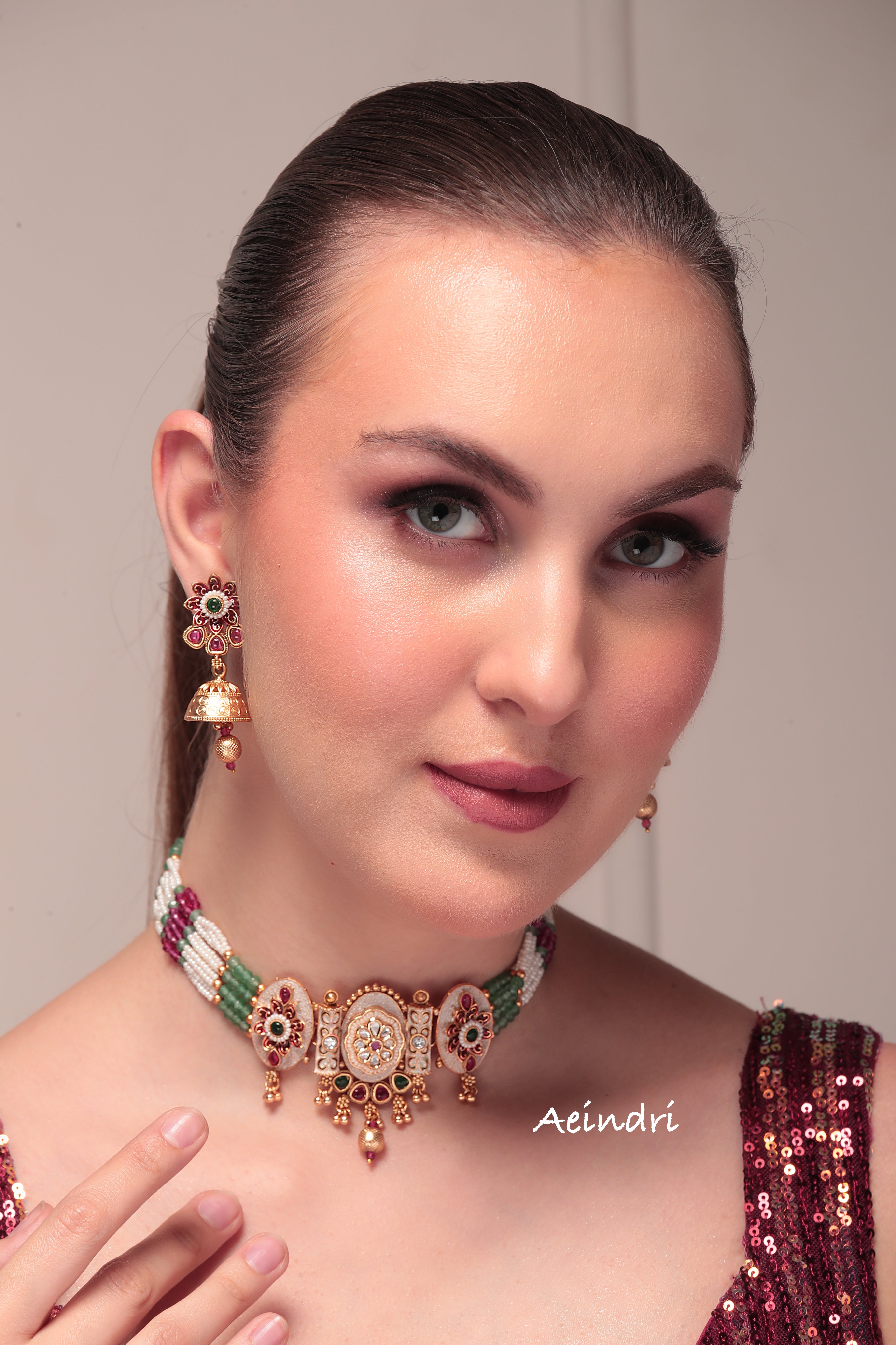 Aeindri Heritage Kundan & Beaded Choker Set