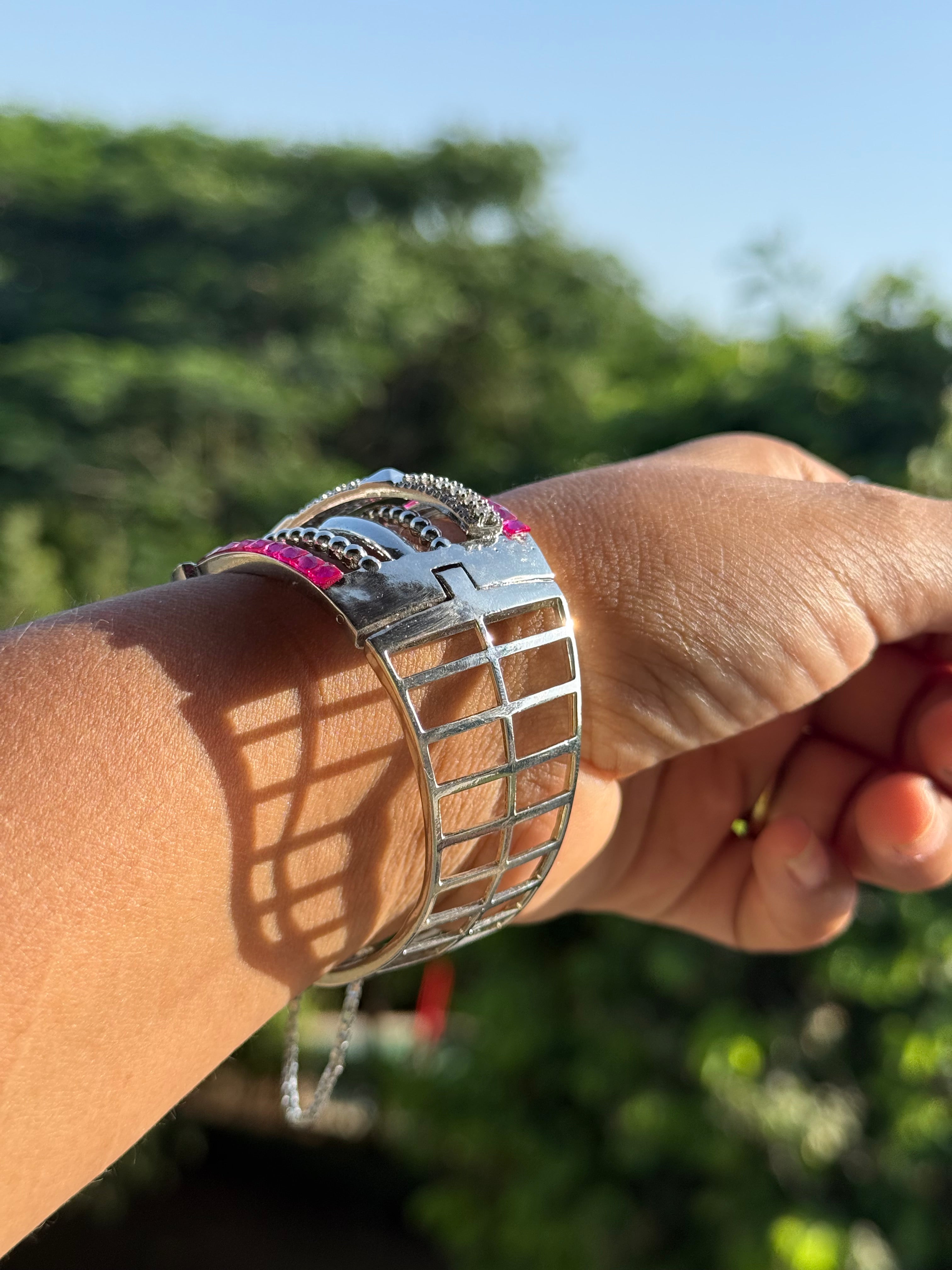 Pink sliver plated bangle