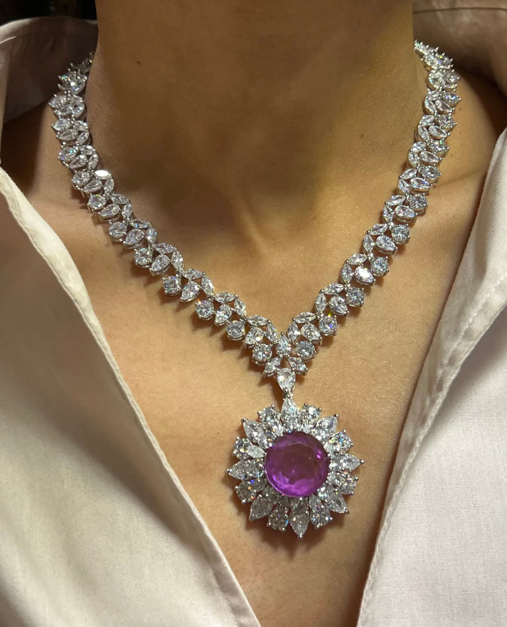 diamond necklace with eyrings