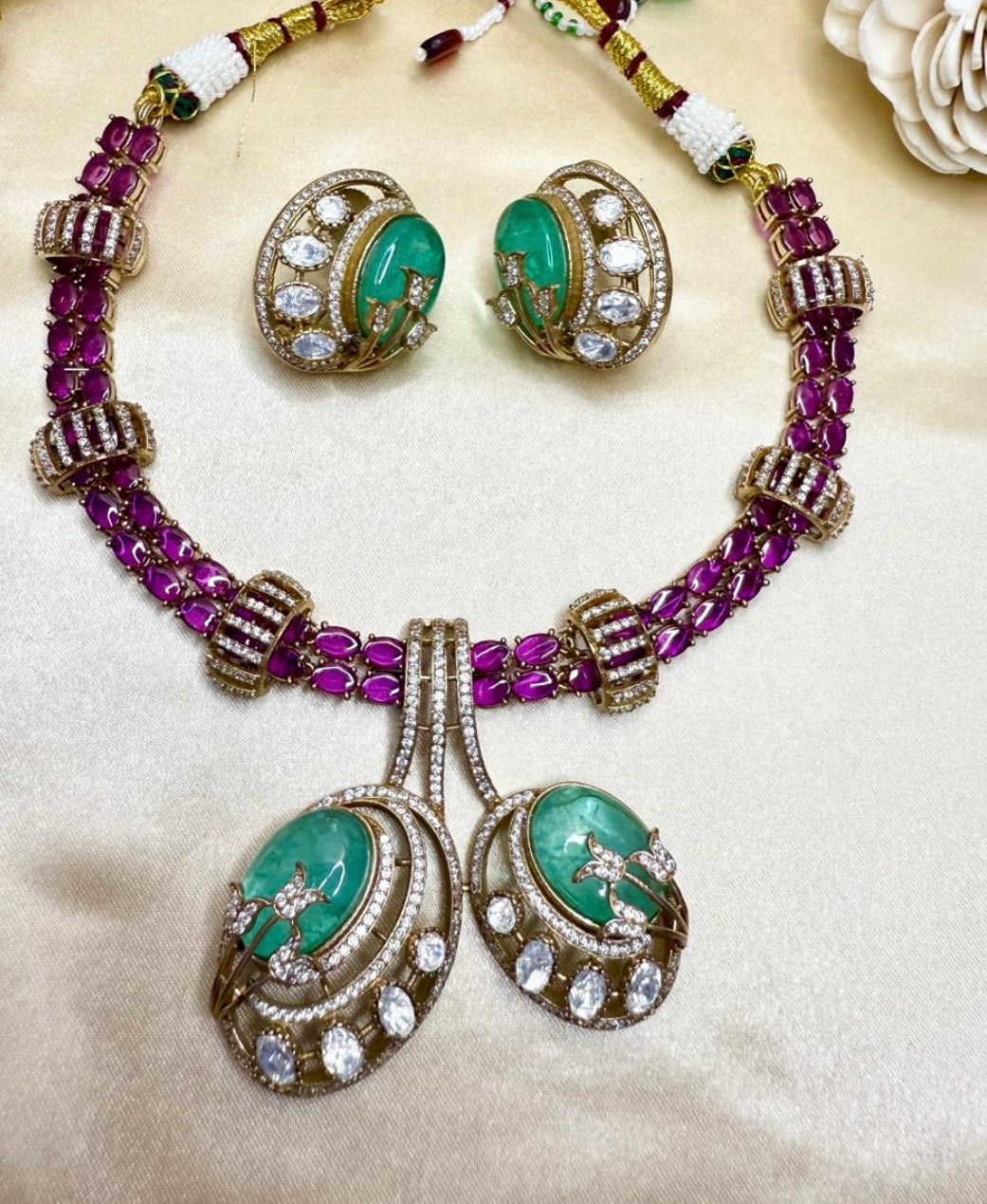 Necklace Set - Magenta & Mint