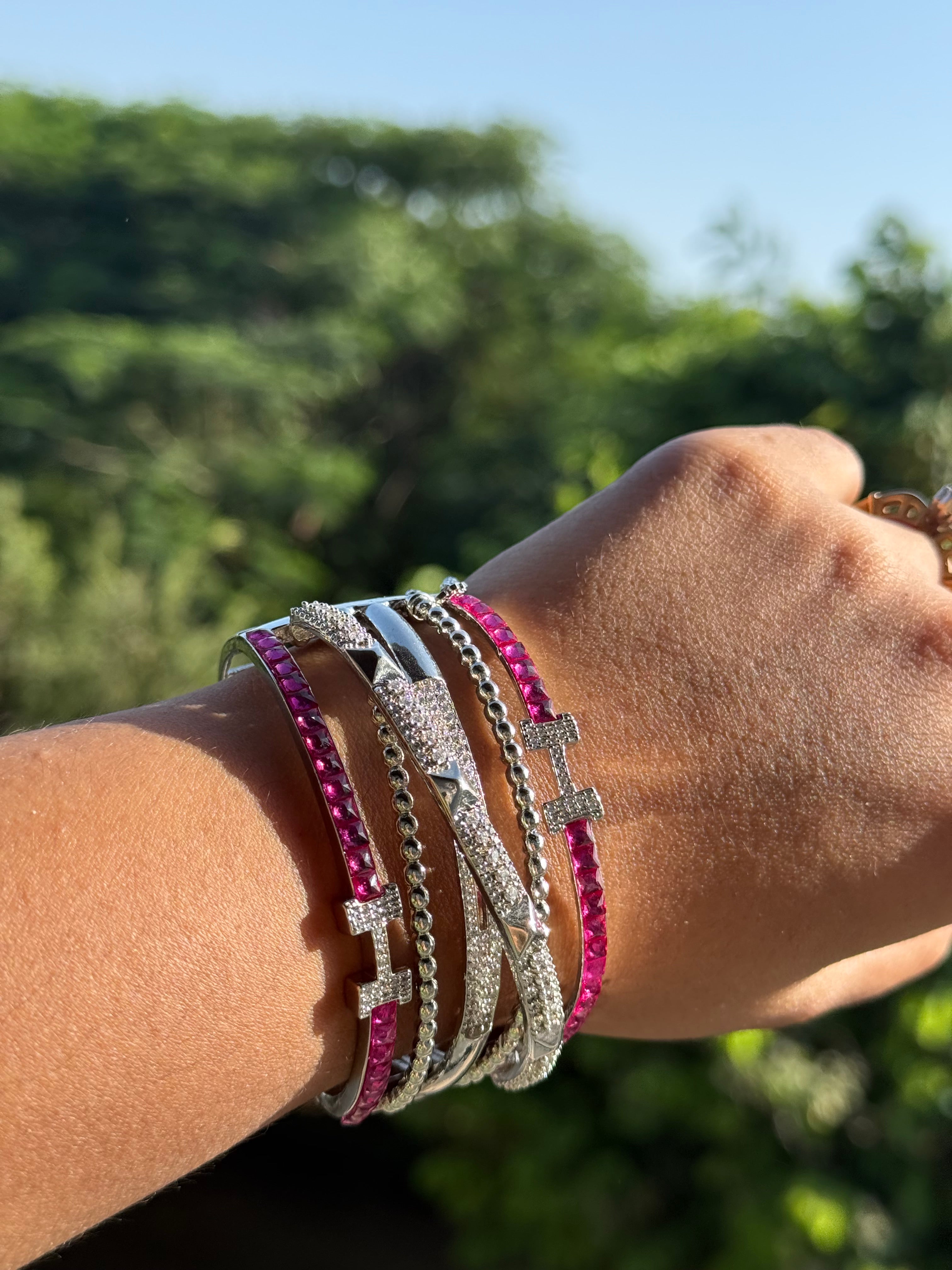 Pink sliver plated bangle