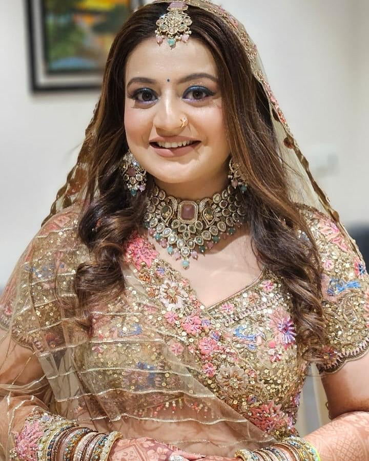 Aeindri Regal Bridal Polki & Pastel Stone Necklace Set (full bridal wear)