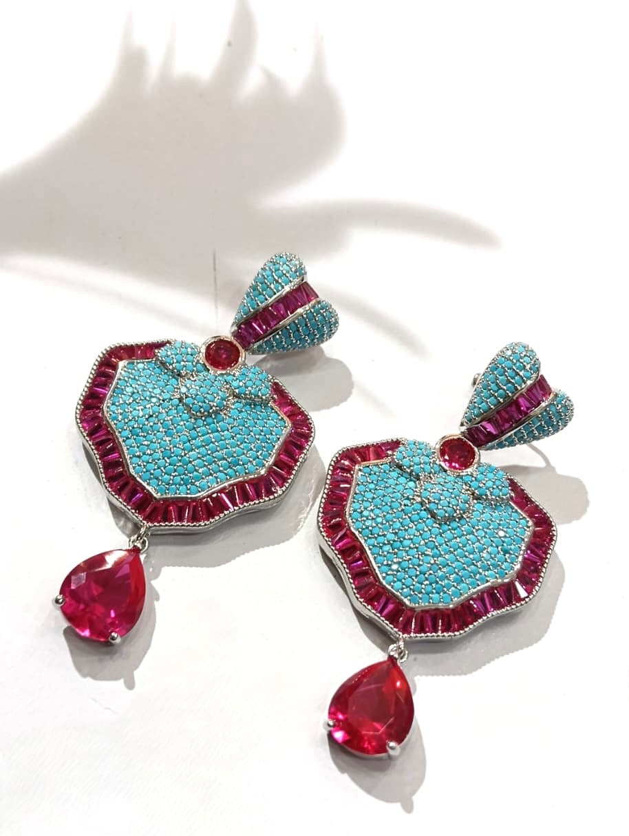 Ruby Emerald Diamond Mughal Indian Earrings