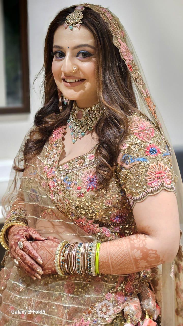 Aeindri Regal Bridal Polki & Pastel Stone Necklace Set (full bridal wear)