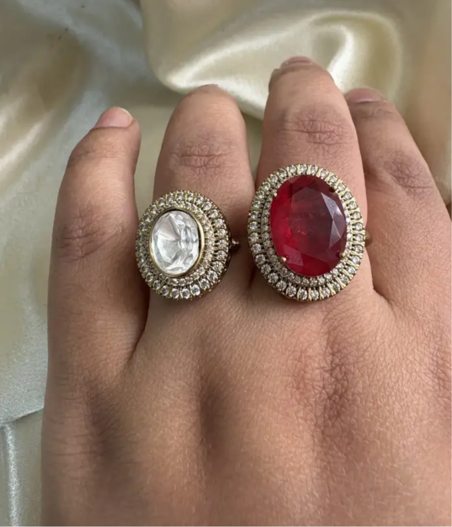 Polki Double Finger Ring